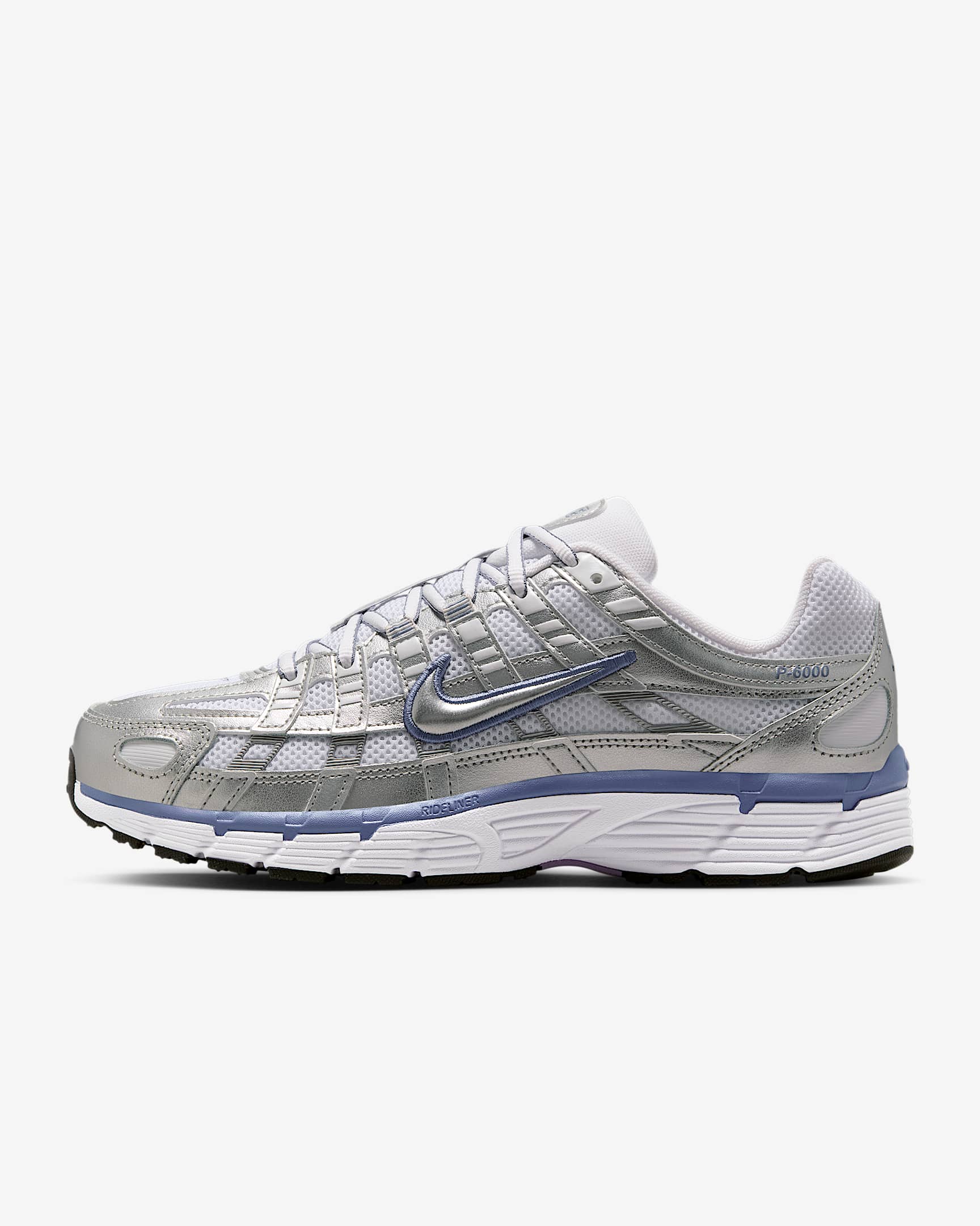 Nike P-6000 女子复古运动鞋 - 金属银/白色/黑/世界靛青
