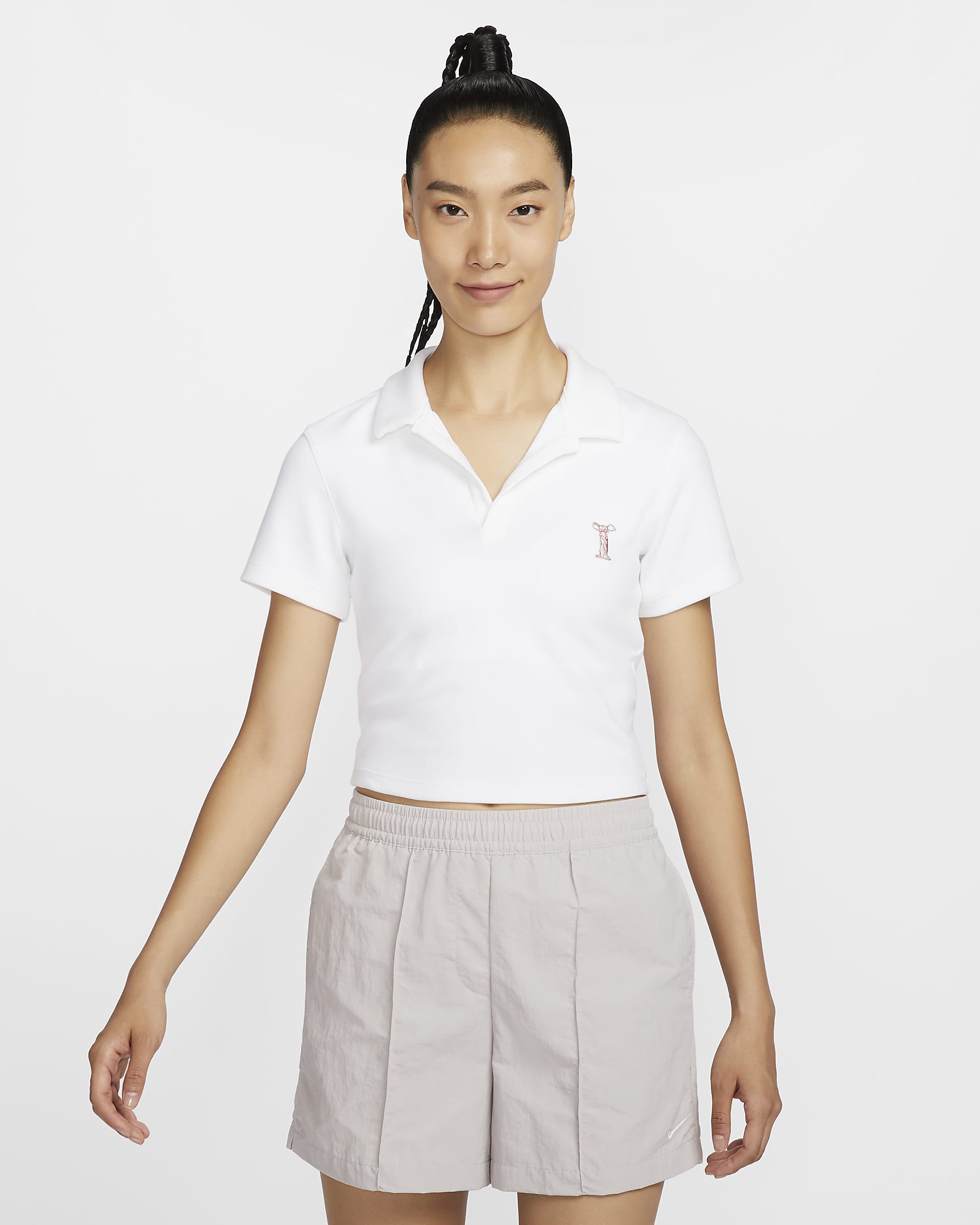 Nike Sportswear 女子短袖翻领上衣 - 白色/星尘红/星尘红