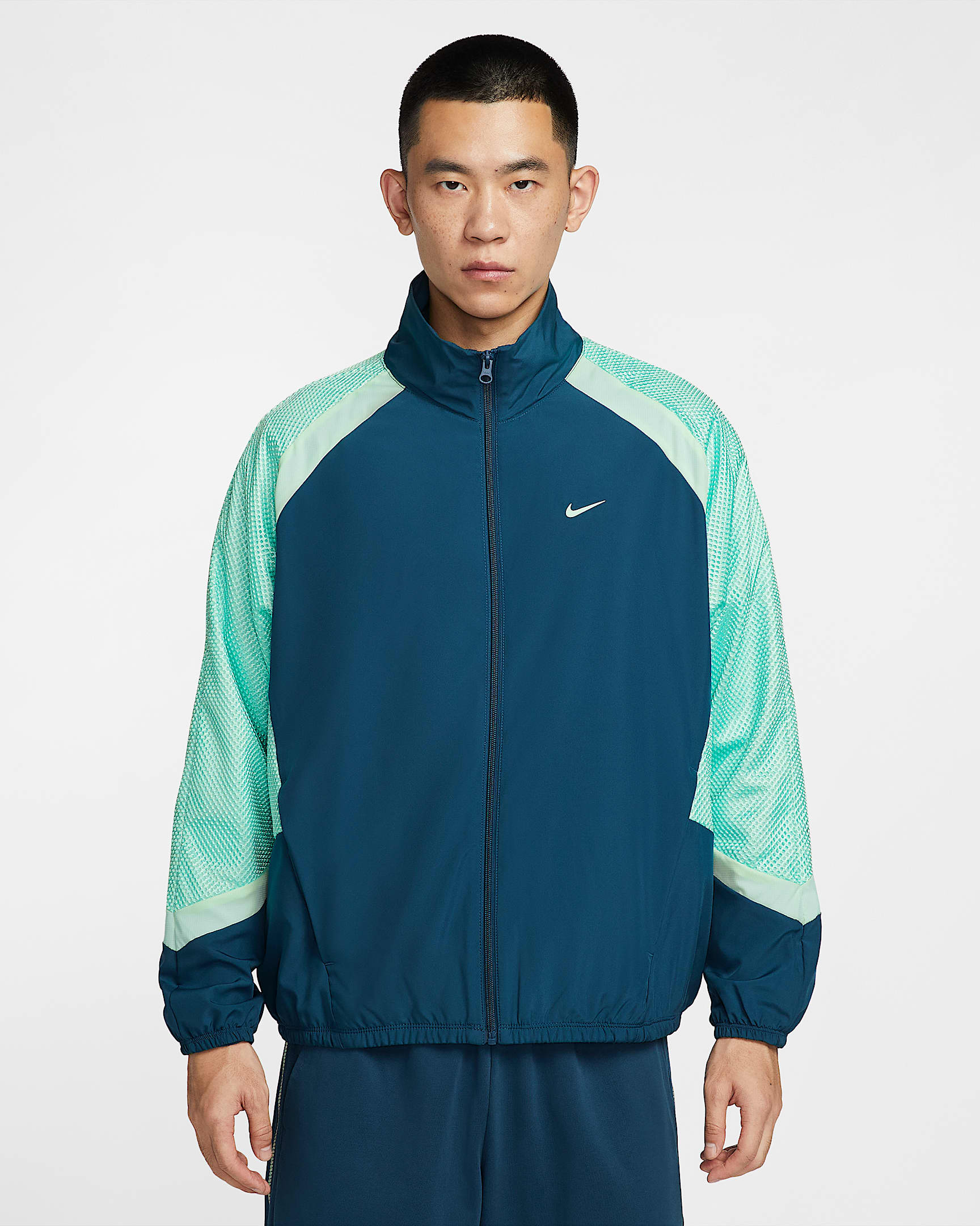 Nike Icon 男子速干梭织薄绒里料篮球夹克 - 力量蓝 (活力蓝)/漂白宝石绿/泡沫薄荷绿/泡沫薄荷绿