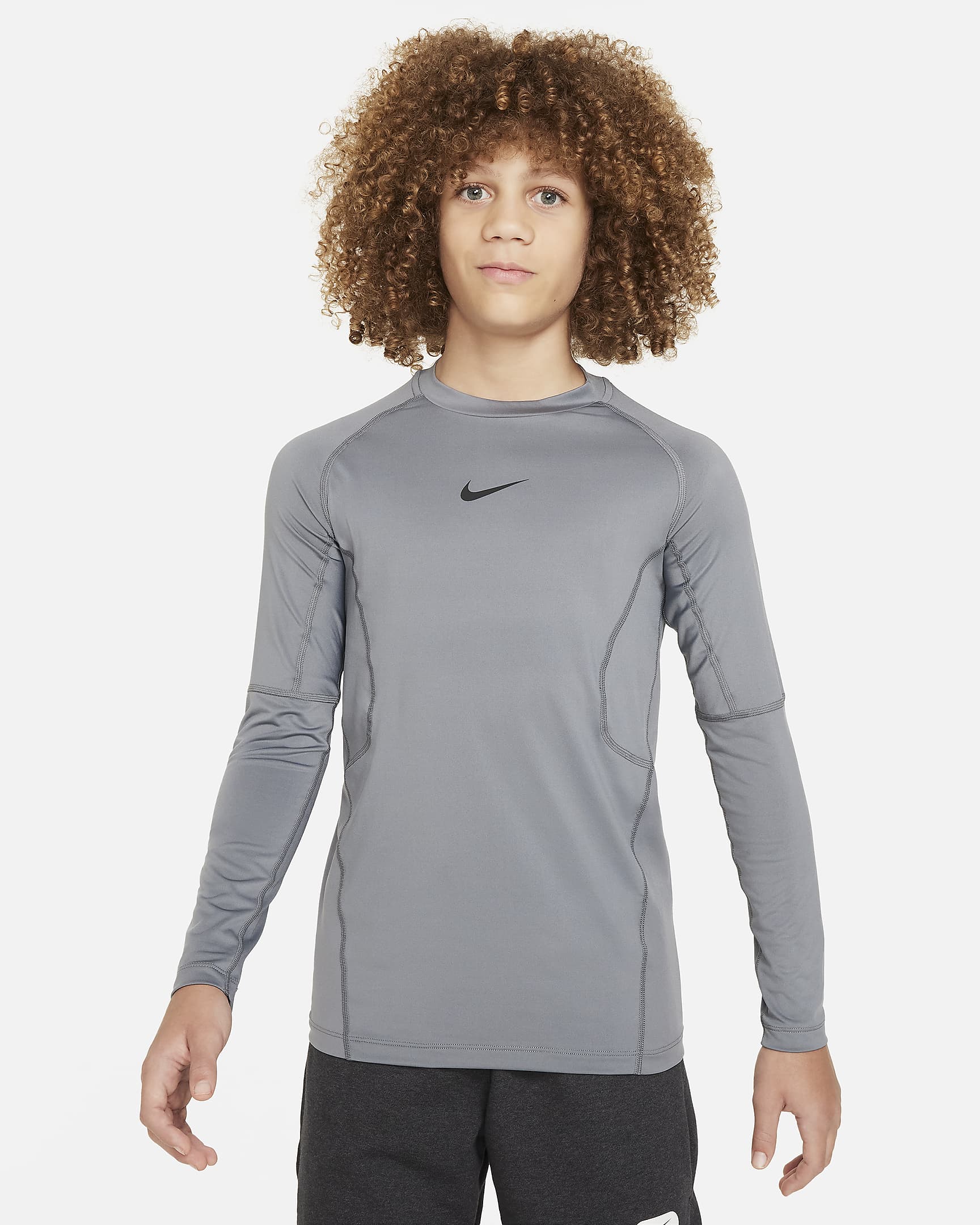 Nike Pro Dri-FIT 大童(男孩)足球速干长袖训练上衣 - 烟灰/黑