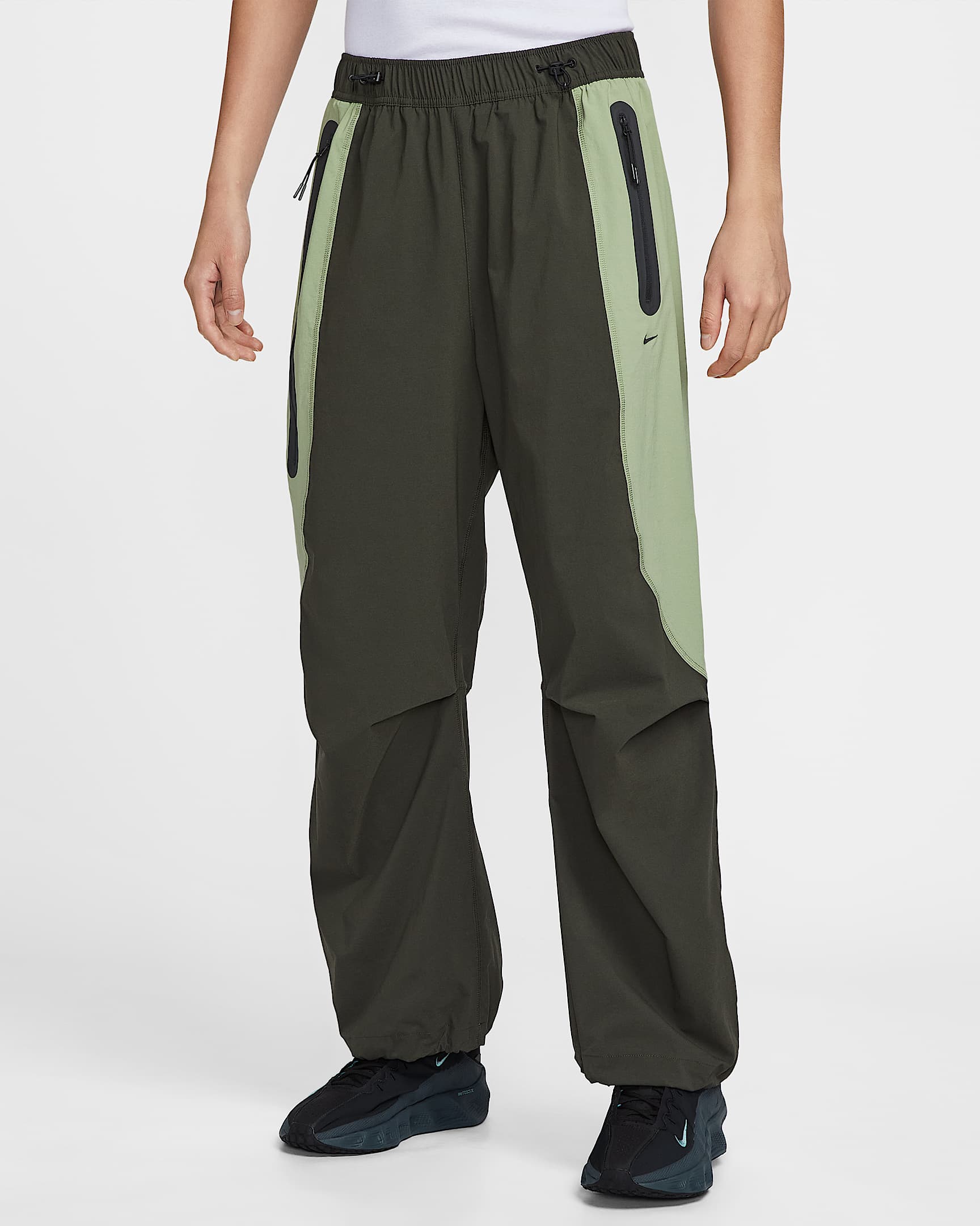 Nike Tech 男子梭织撞色 Oversize 风长裤 - 红杉绿/油绿/黑