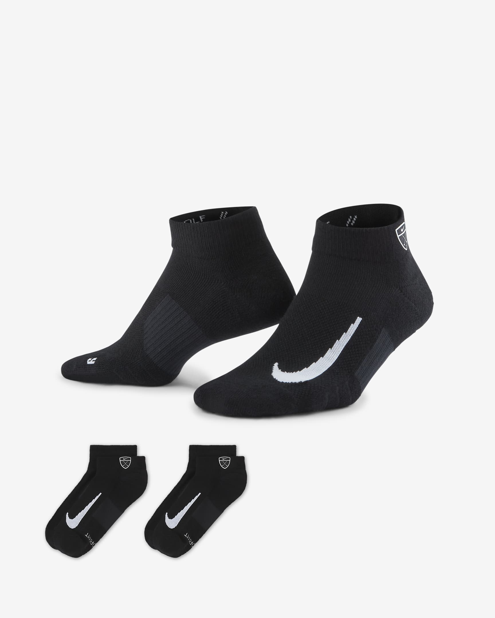 Nike Multiplier Low 速干高尔夫运动短袜（2 双） - 黑/白色