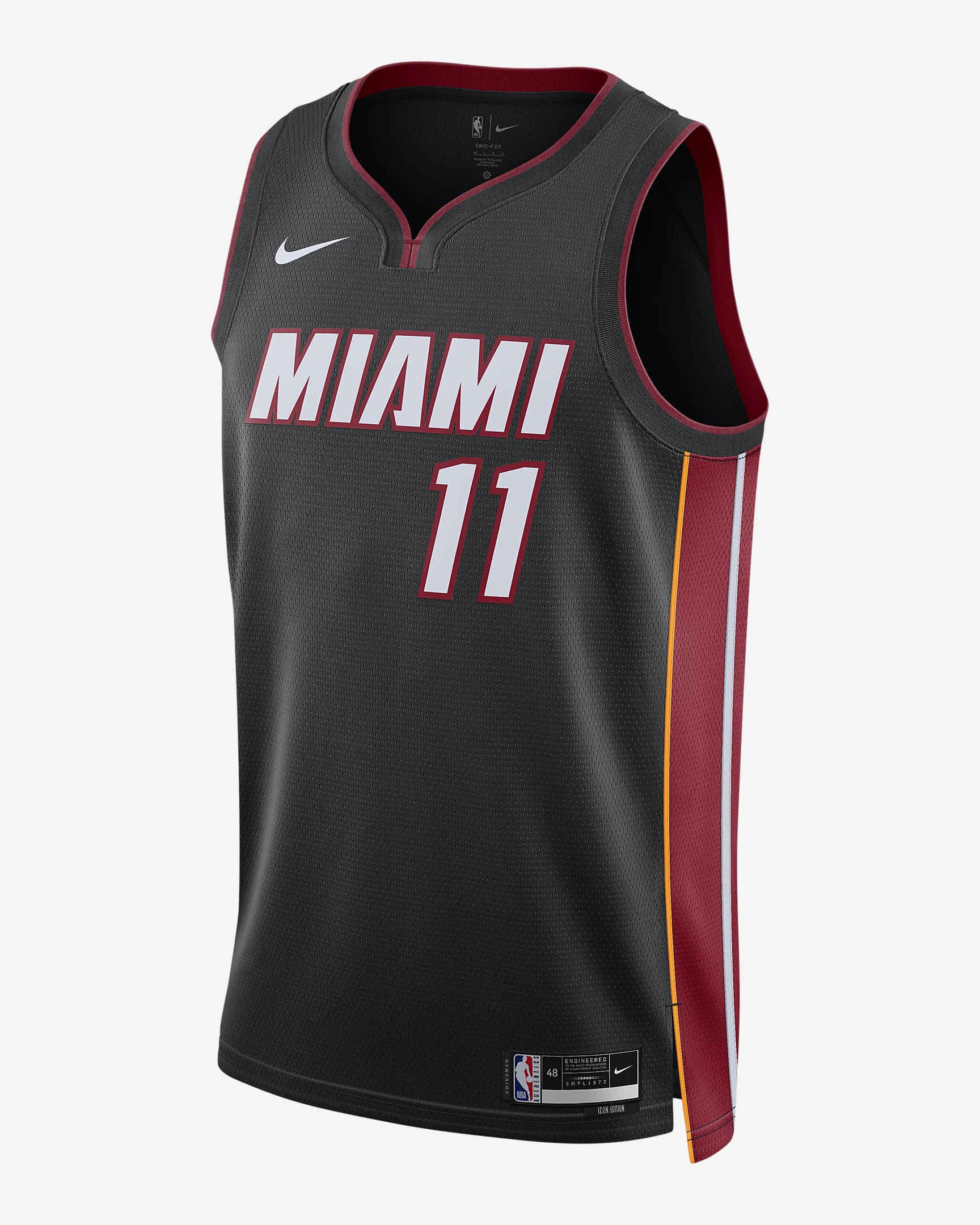 迈阿密热火队 Icon Edition Nike Dri-FIT NBA Swingman Jersey 男子透气速干球衣 - 黑