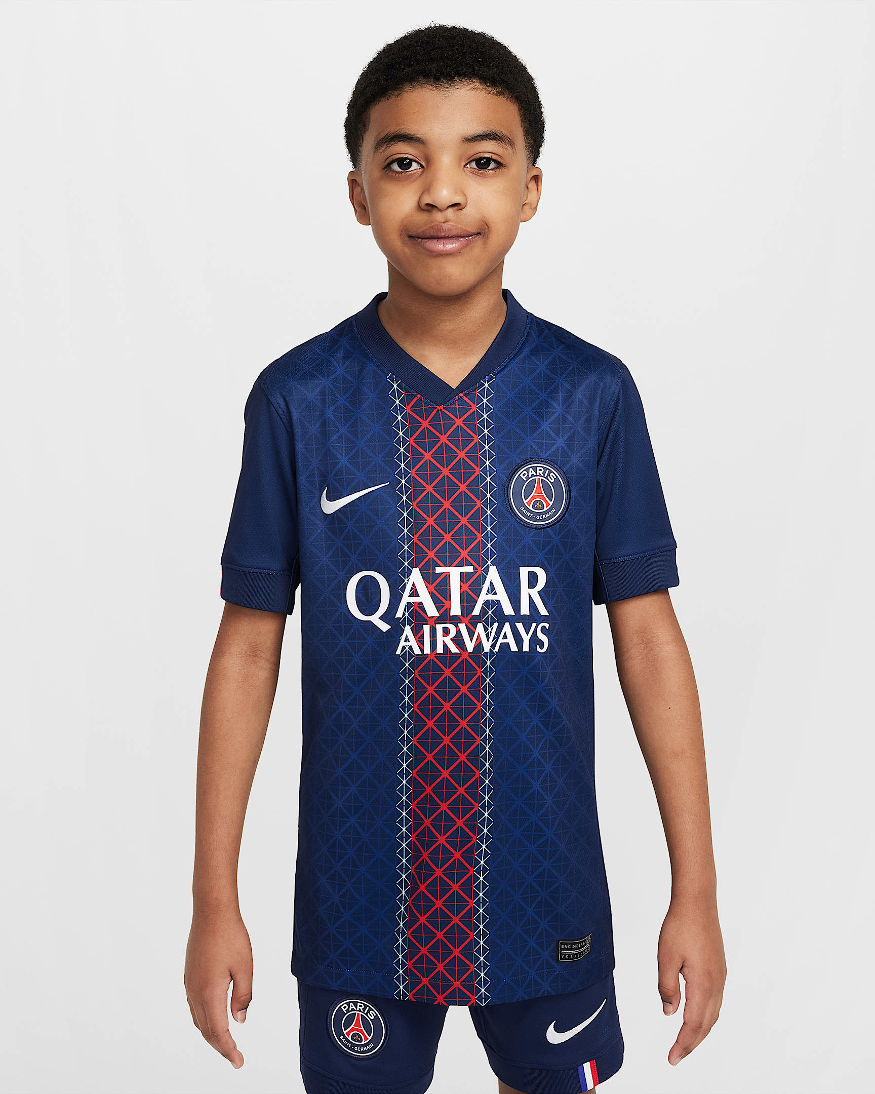 2025/26 赛季巴黎圣日耳曼主场球迷版 Nike Dri-FIT 大童速干足球球衣 - 深藏青/深藏青/白色