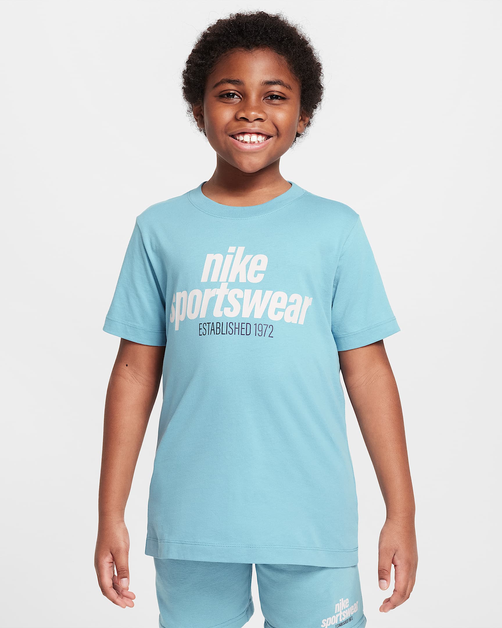 Nike Sportswear 复古学院风大童T恤 - 牛仔蓝绿