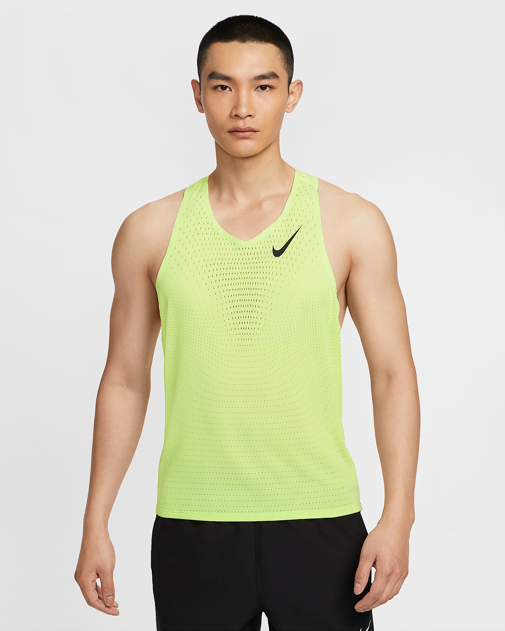 Nike AeroSwift Dri-FIT ADV 男子速干跑步背心 - 浅柠檬黄/黑