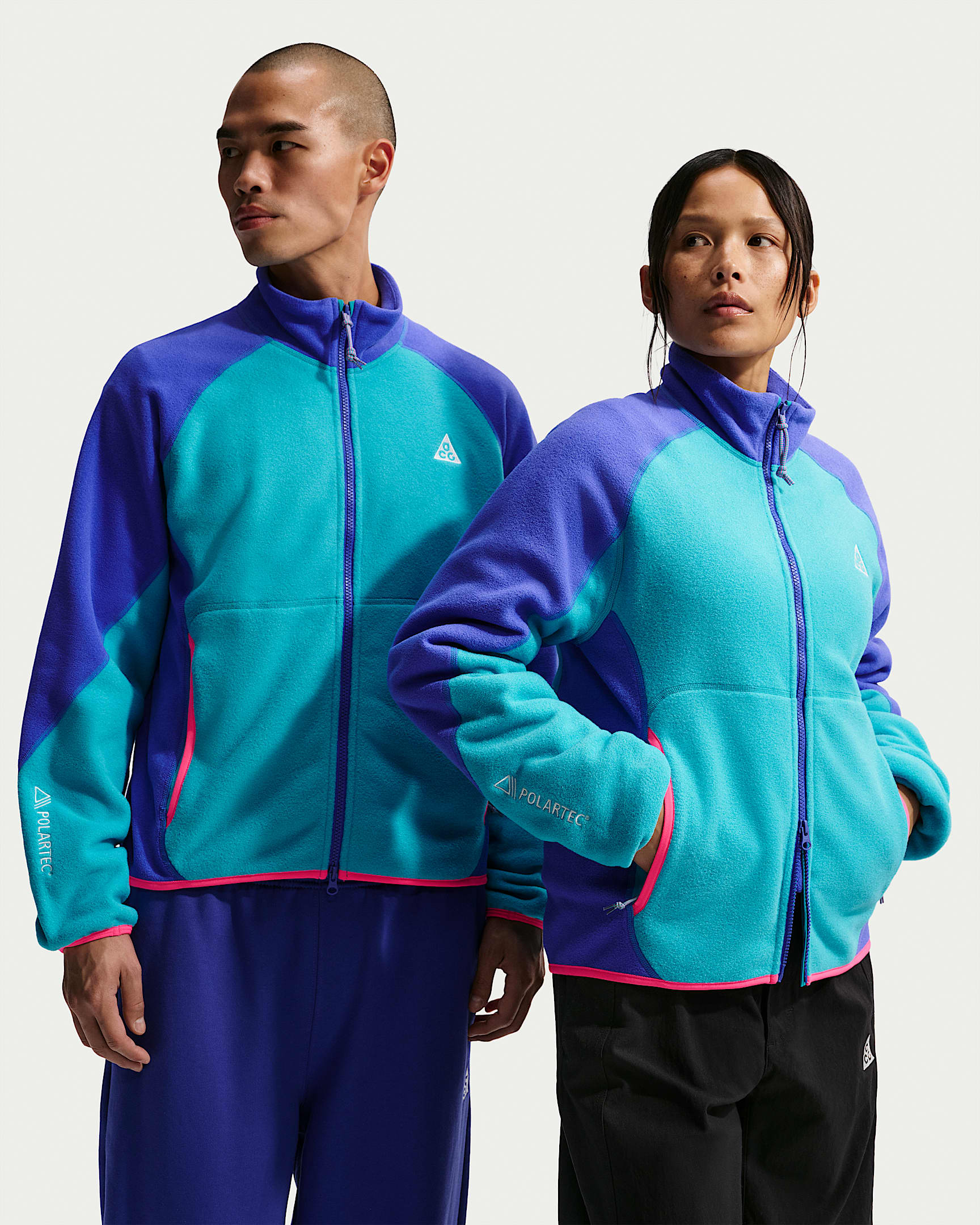 Nike ACG "Wolf Tree" 男子全长拉链开襟摇粒绒夹克 - 仙人掌绿/波斯紫/透明粉/山峰白