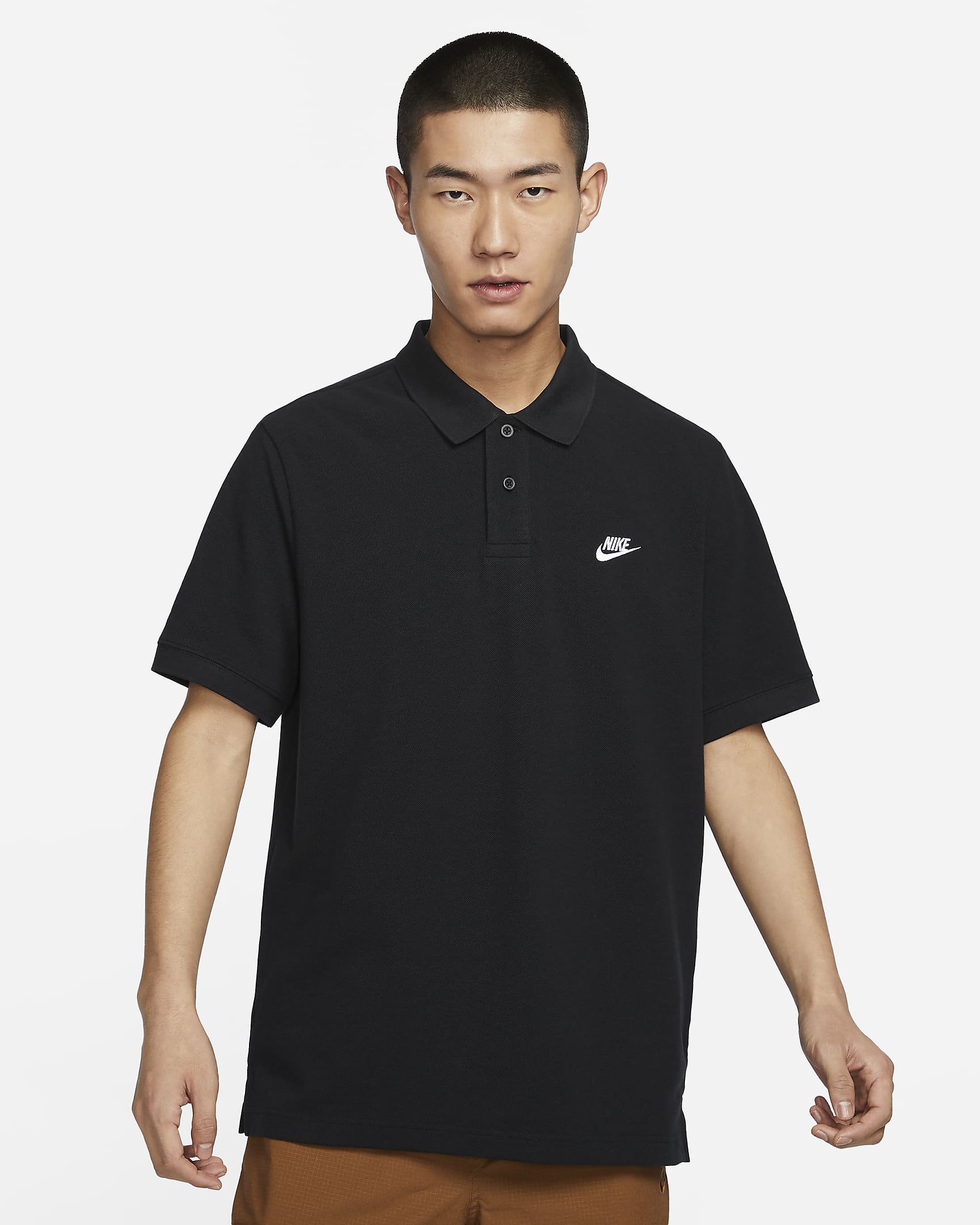 Nike Club 男子宽松版型短袖翻领T恤 - 黑/白色