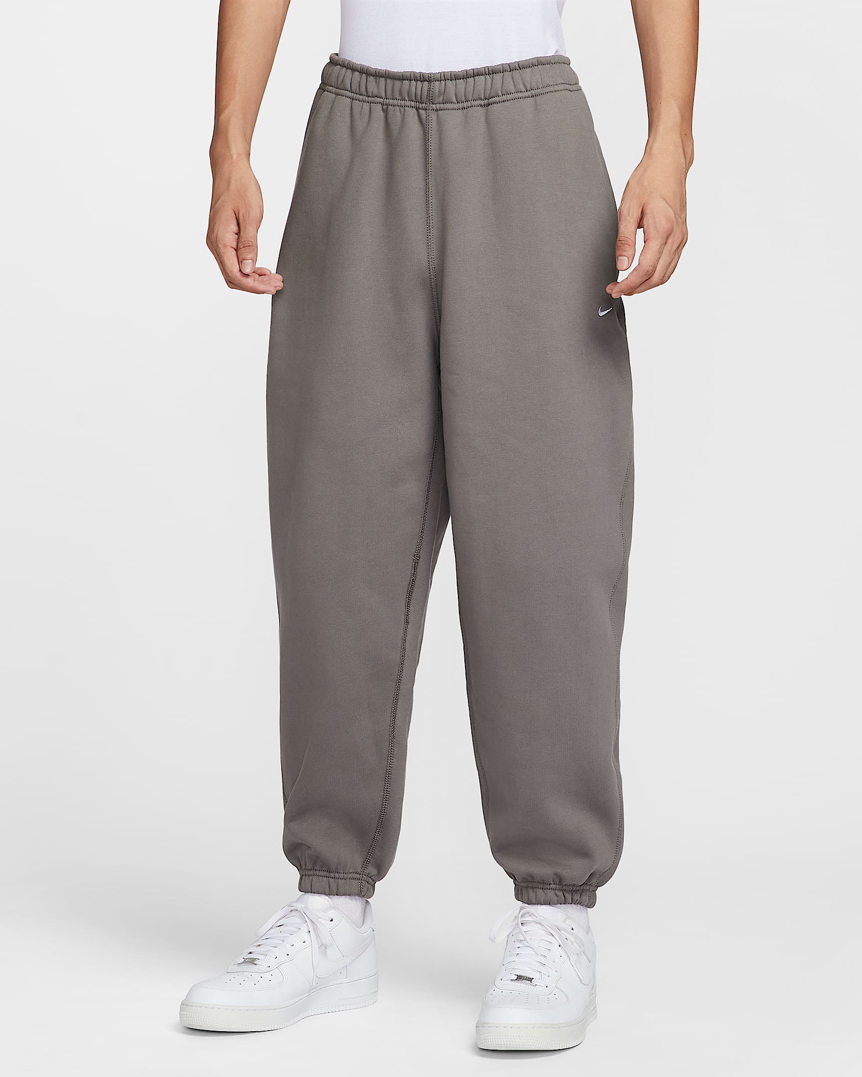 Nike Solo Swoosh 男子收口加绒长裤 - 洞穴石色/洞穴石色/白色