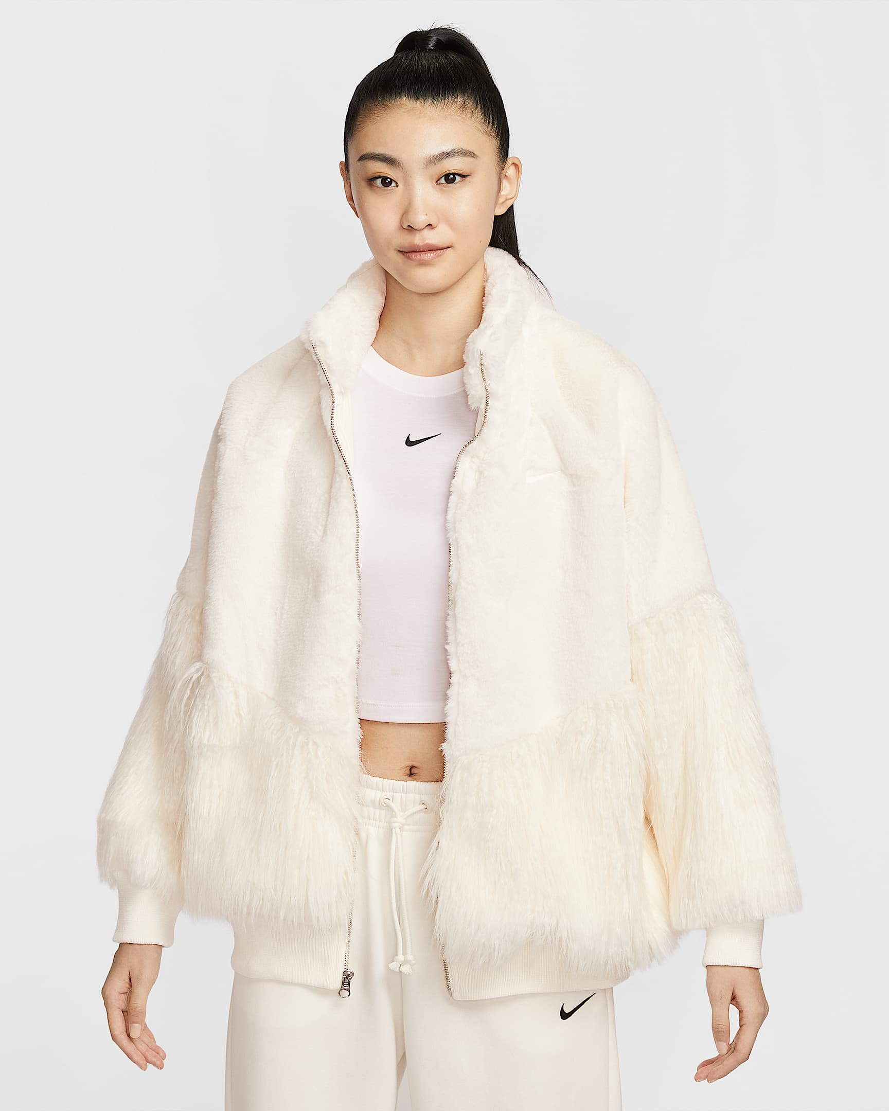 Nike Sportswear 耐克灵蛇迎新系列郑钦文同款女子人造毛皮拼接夹克 - 帆白
