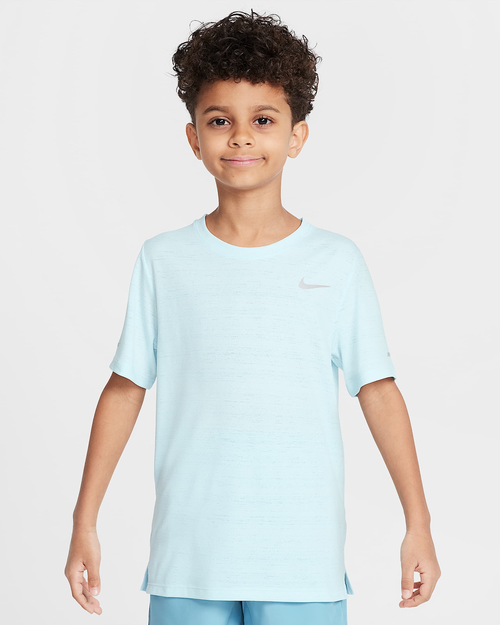 Nike Dri-FIT Miler 大童（男孩）透气速干短袖训练上衣 - 冰川蓝