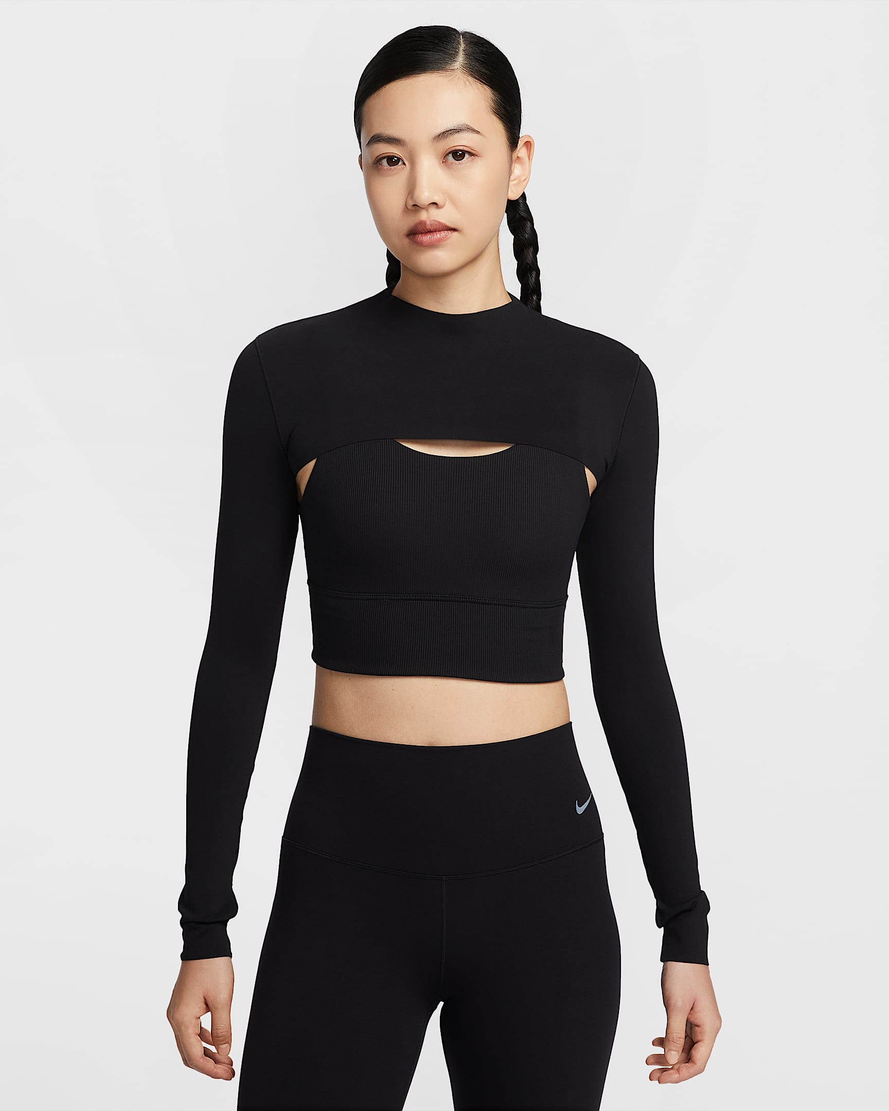 Nike Zenvy Dri-FIT 女子速干长袖超短款上衣 - 黑