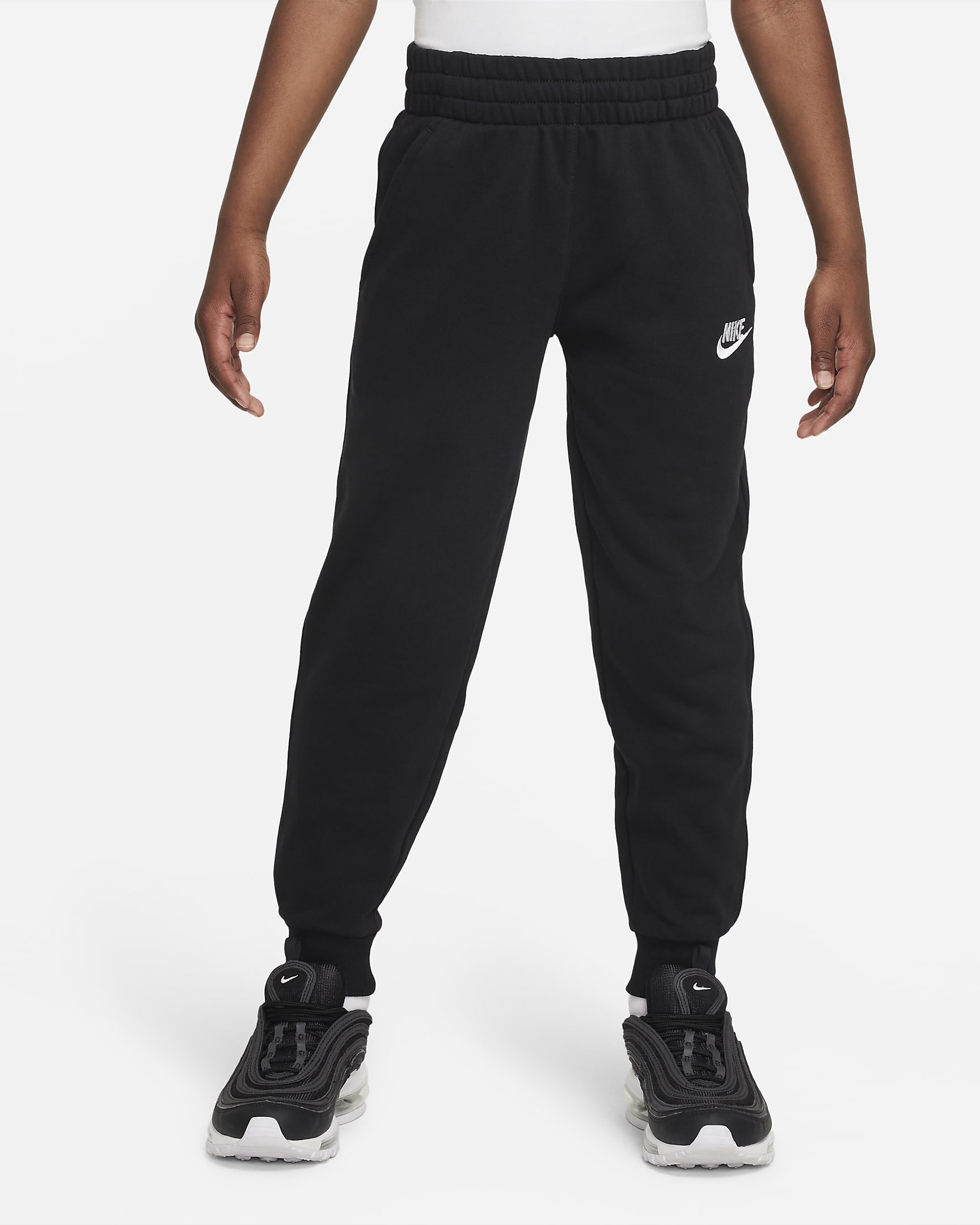 Nike Club Fleece 大童针织长裤 - 黑/白色