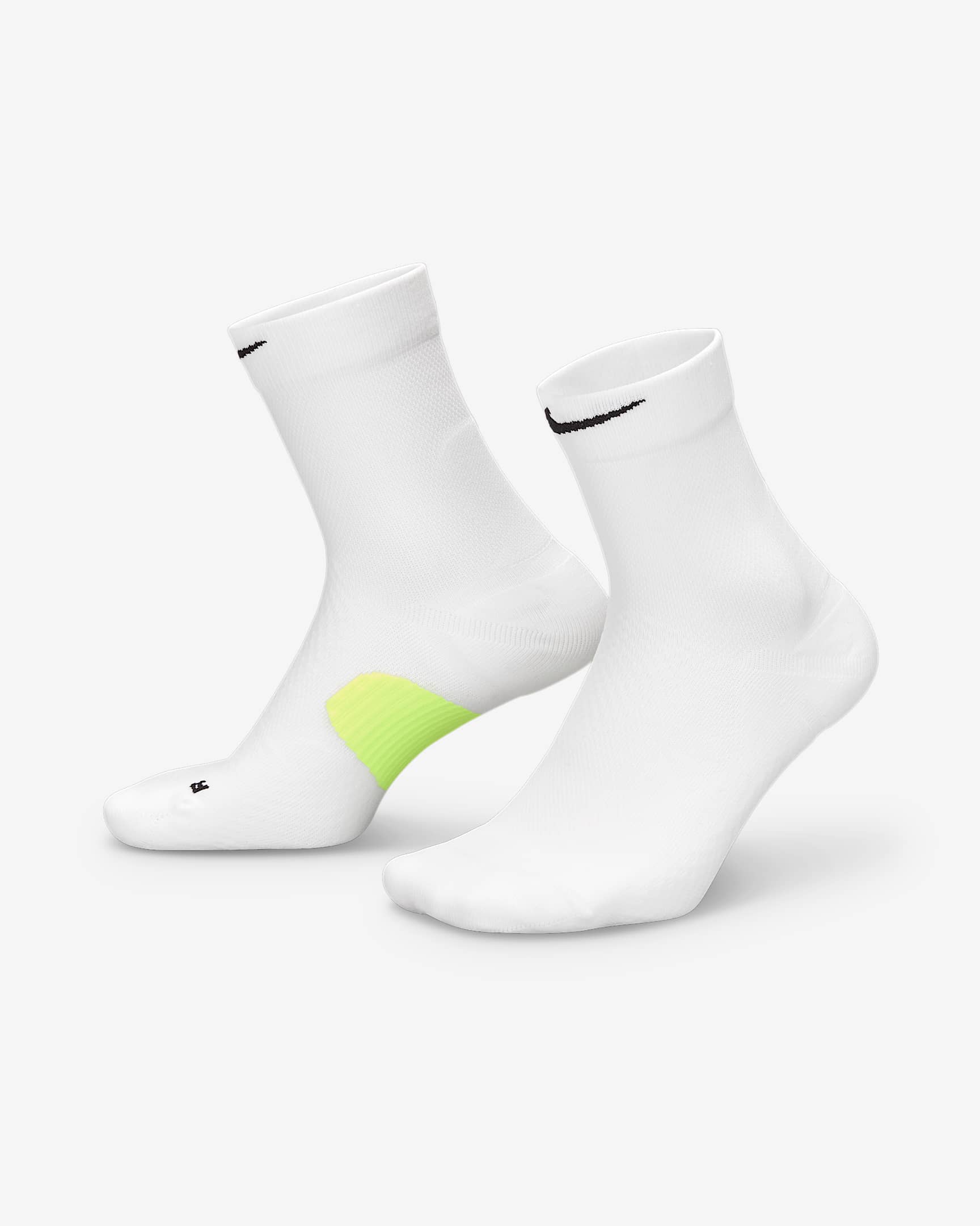 Nike Midweight Running 速干运动短袜(1 双) - 白色/荧光黄/黑