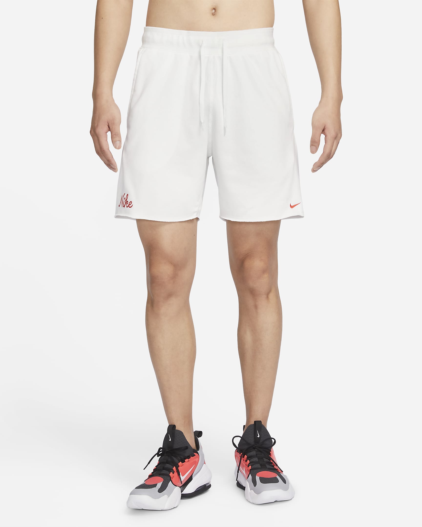 Nike Dri-FIT 男子速干针织训练短裤 - 山峰白/热情红