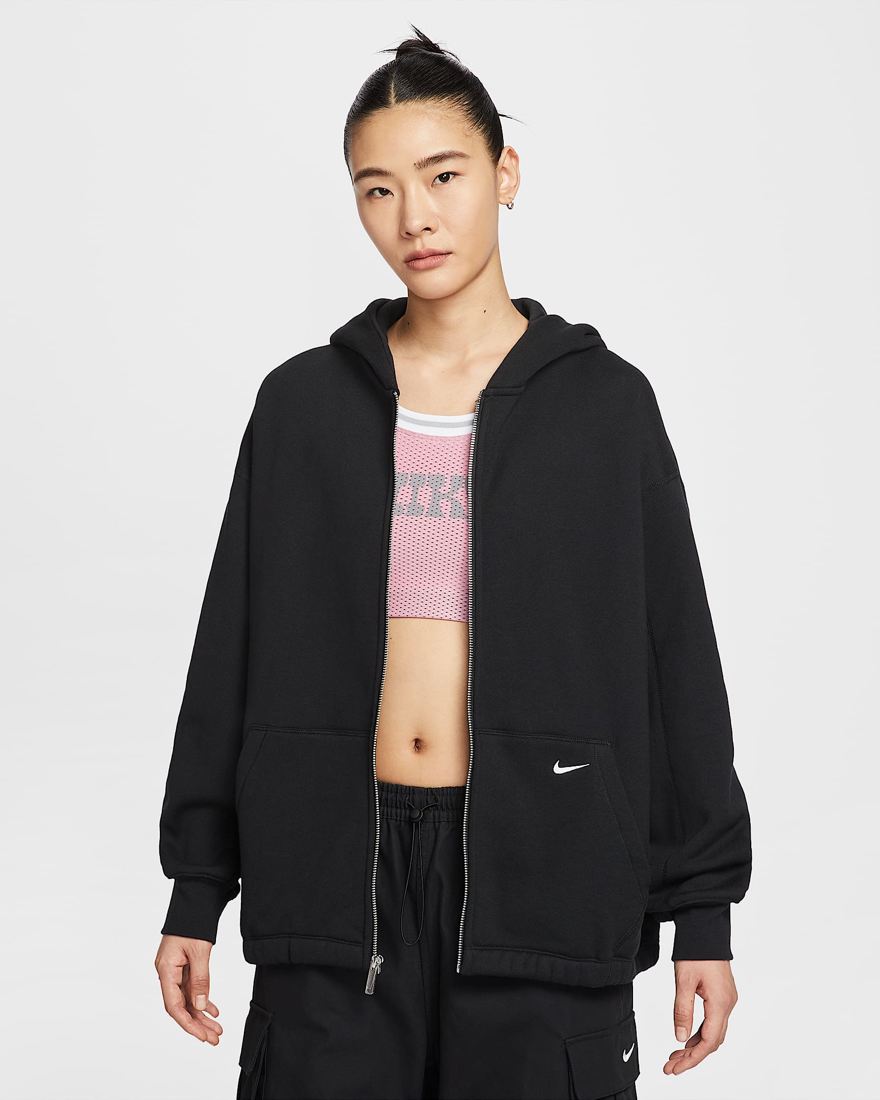 Nike Sportswear 女子针织全长拉链开襟连帽衫 - 黑/帆白