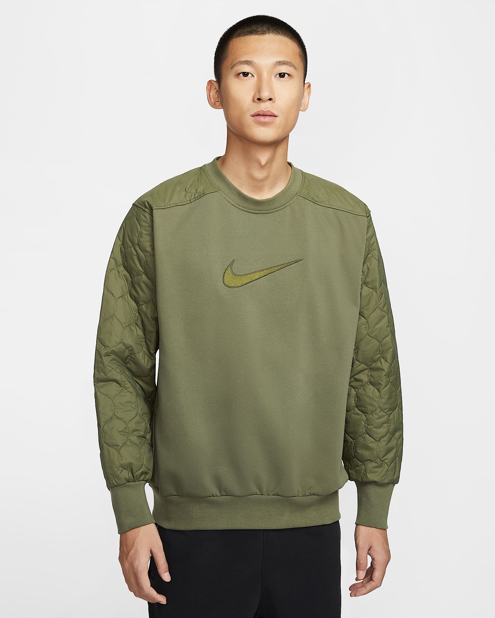 Nike Standard Issue 男子速干加绒拼接篮球圆领运动衫 - 中橄榄绿/中橄榄绿