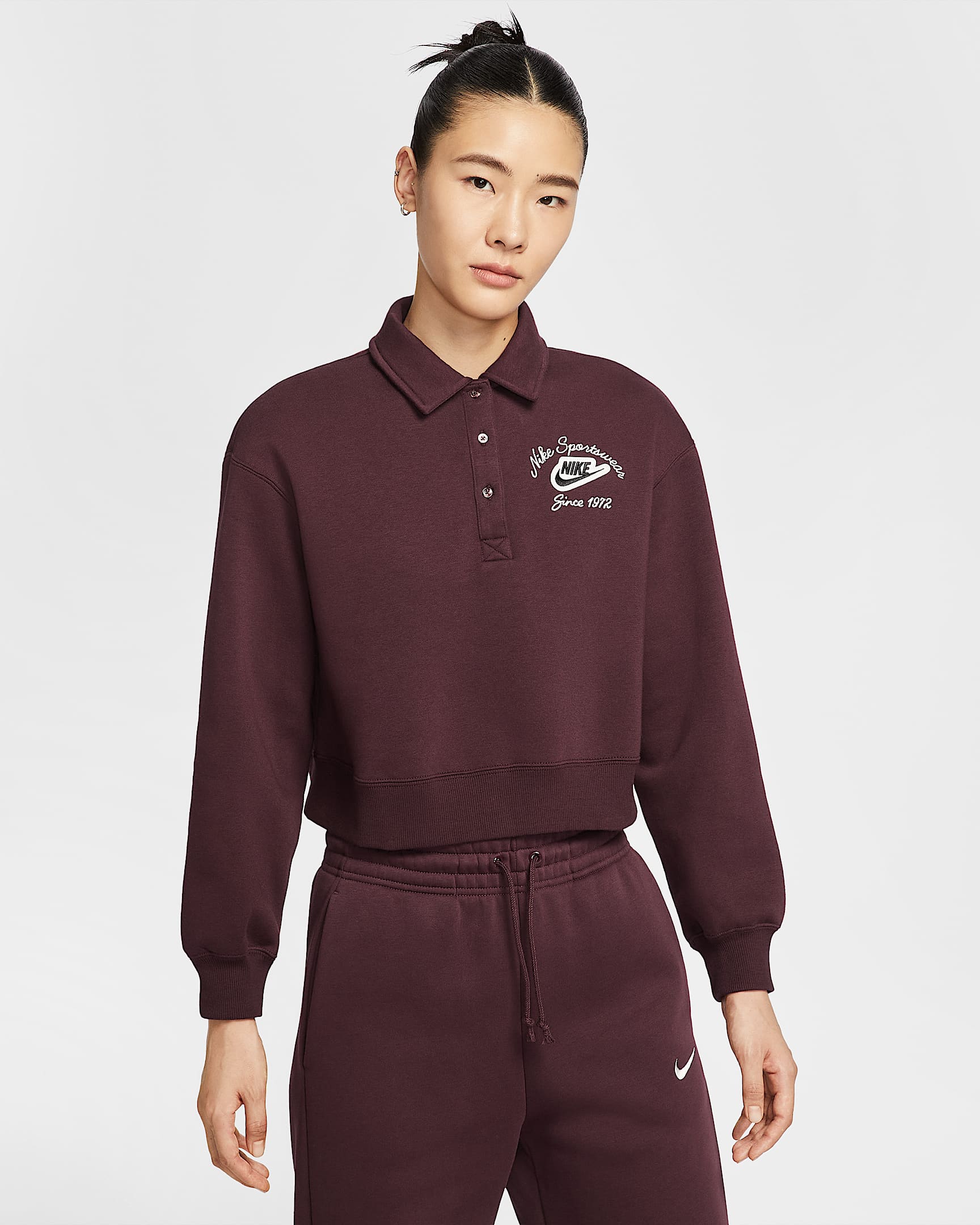 Nike Sportswear Phoenix Fleece 女子加绒宽松翻领套头上衣 - 鲜亮勃艮第酒红