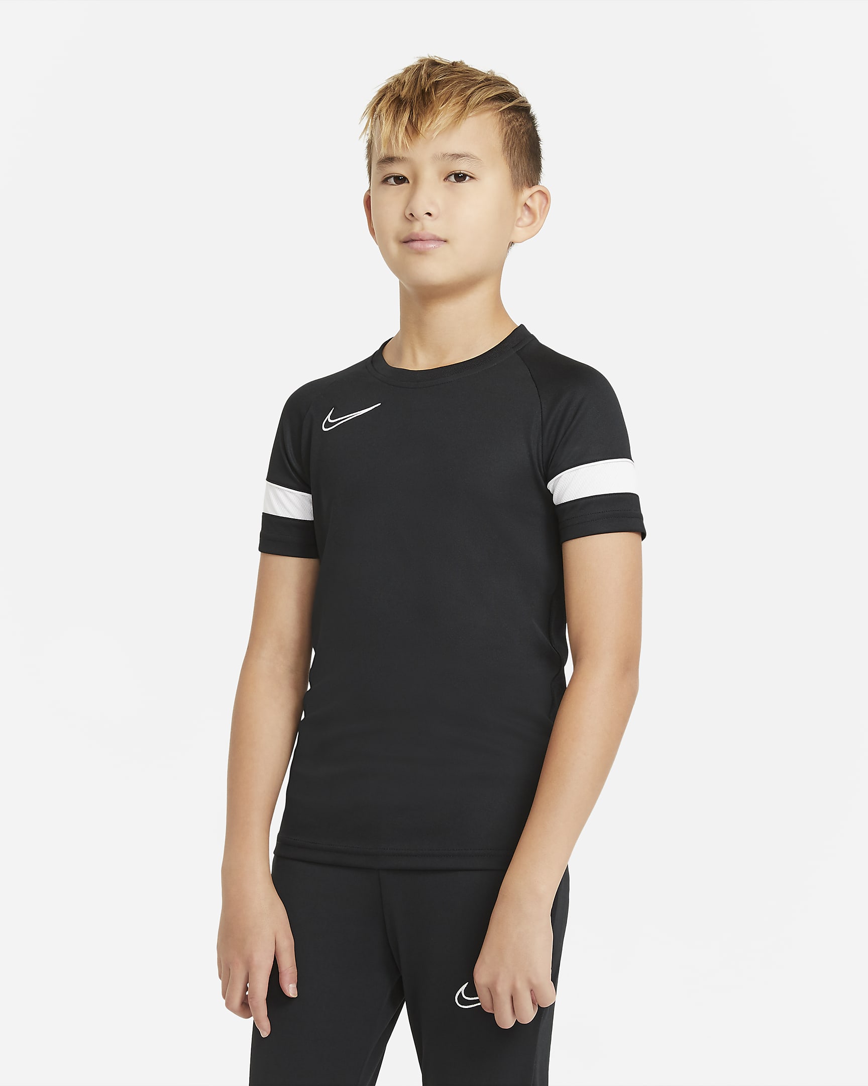 Nike Dri-FIT Academy 大童短袖足球上衣 - 黑/白色/白色/白色