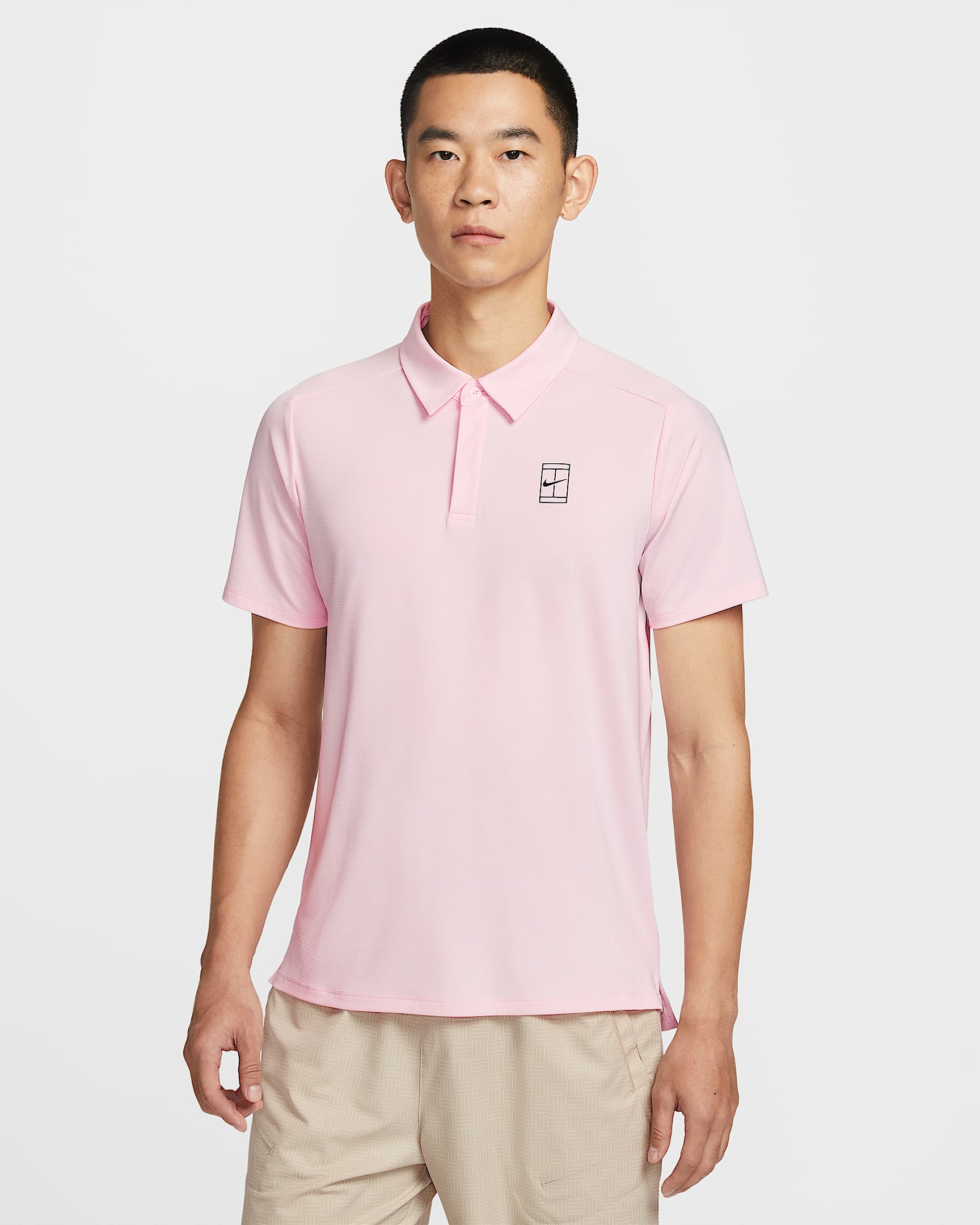 NikeCourt Advantage Dri-FIT 男子速干网球翻领T恤 - 泡沫粉/黑