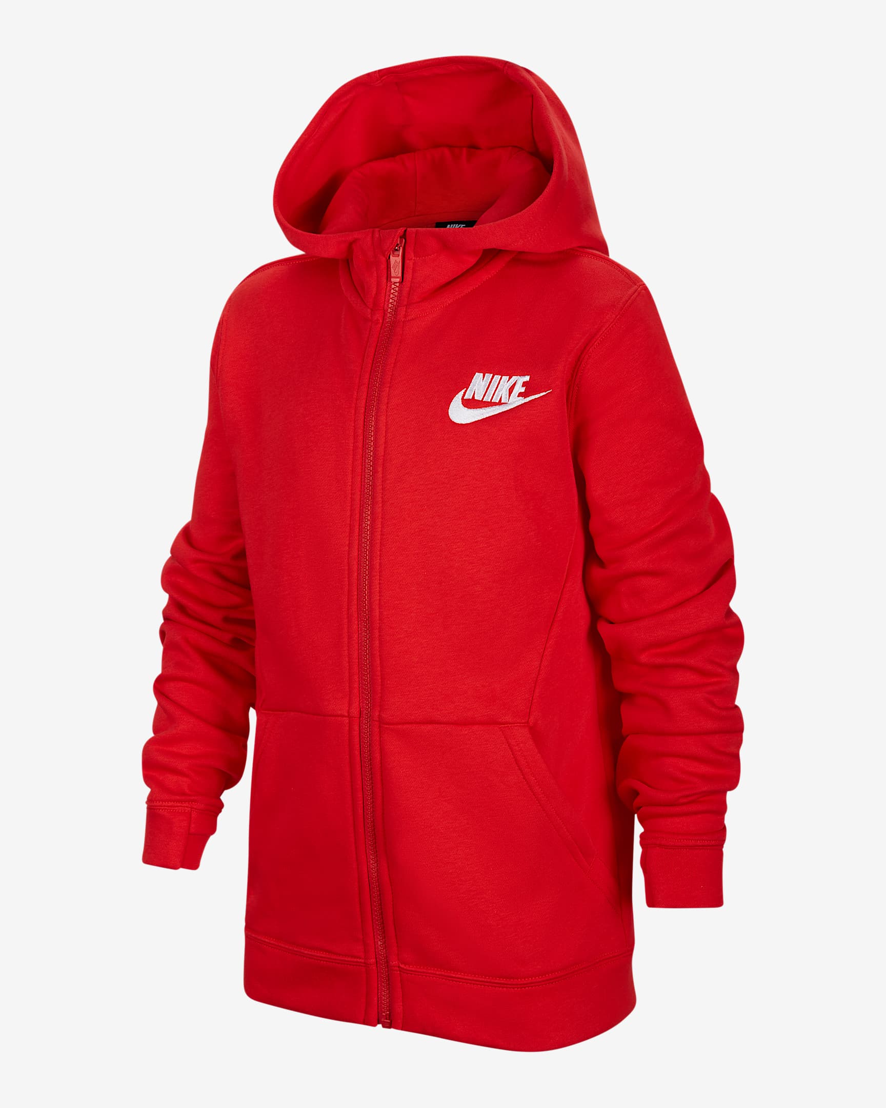Nike Sportswear 大童(男孩)全长拉链开襟连帽衫 - 大学红/大学红/白色