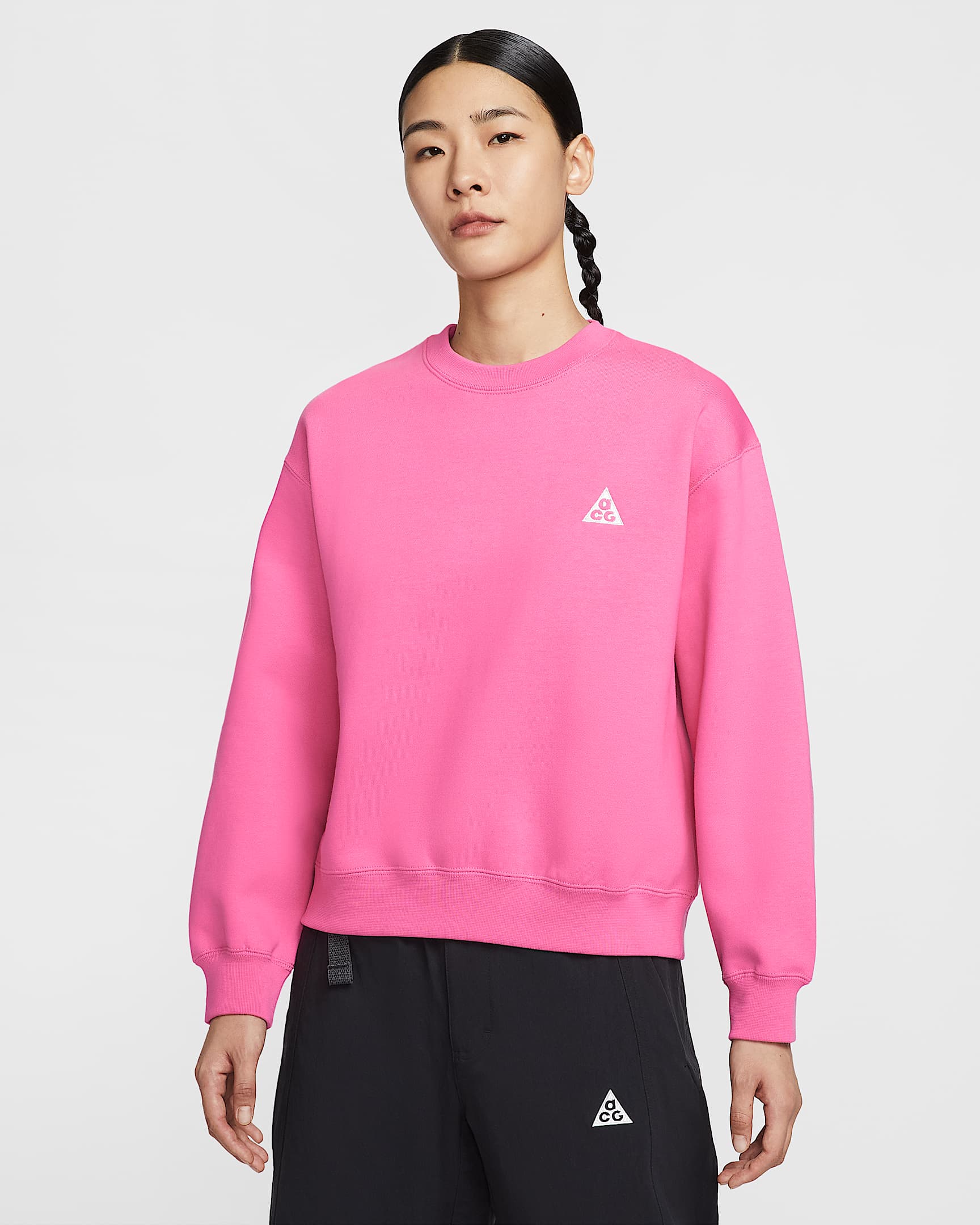 Nike ACG "Tuff Fleece" 女子拒水加绒圆领运动衫 - 亚紫粉/山峰白