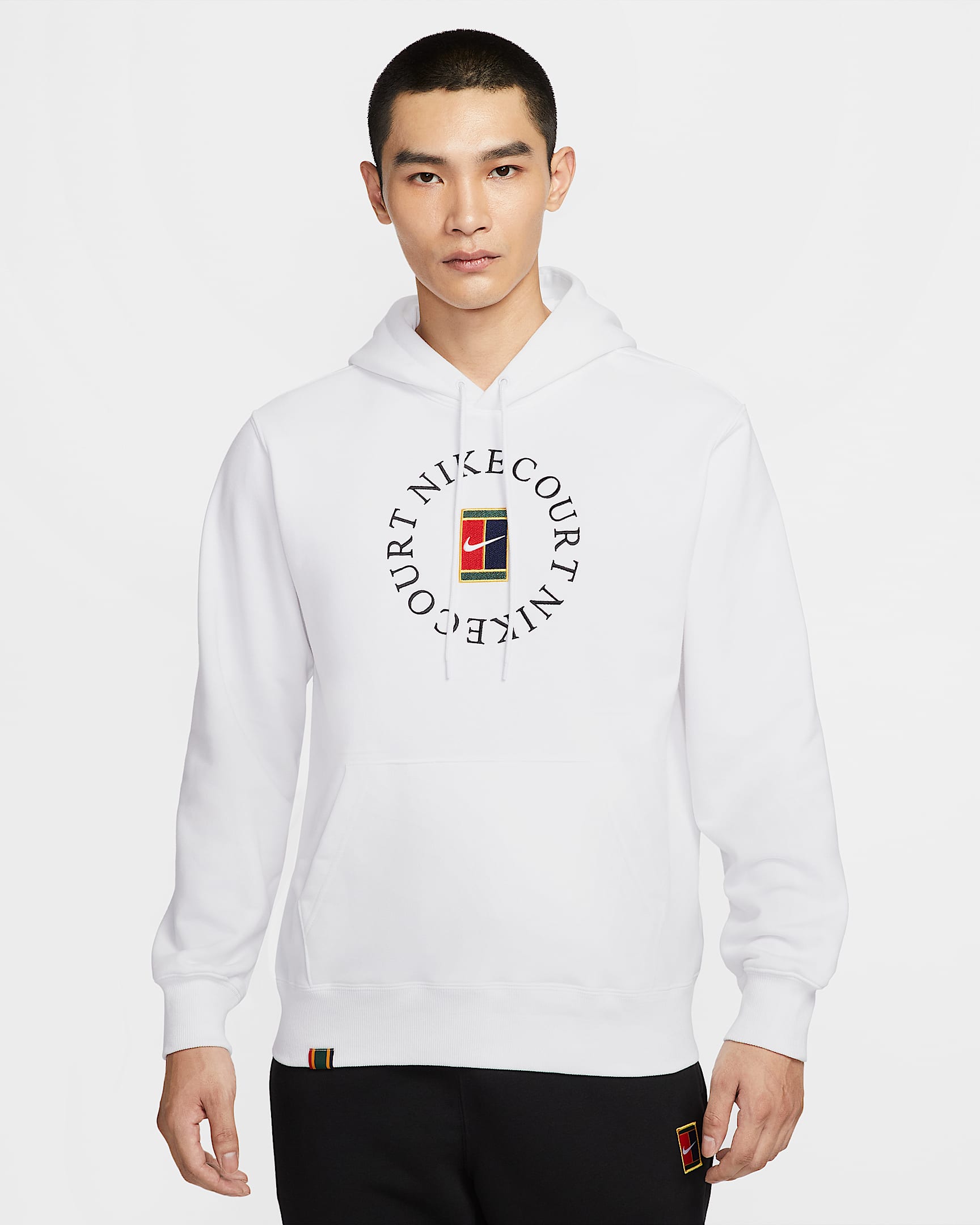 NikeCourt Heritage Dri-FIT 男子速干针织网球套头连帽衫 - 白色/黑