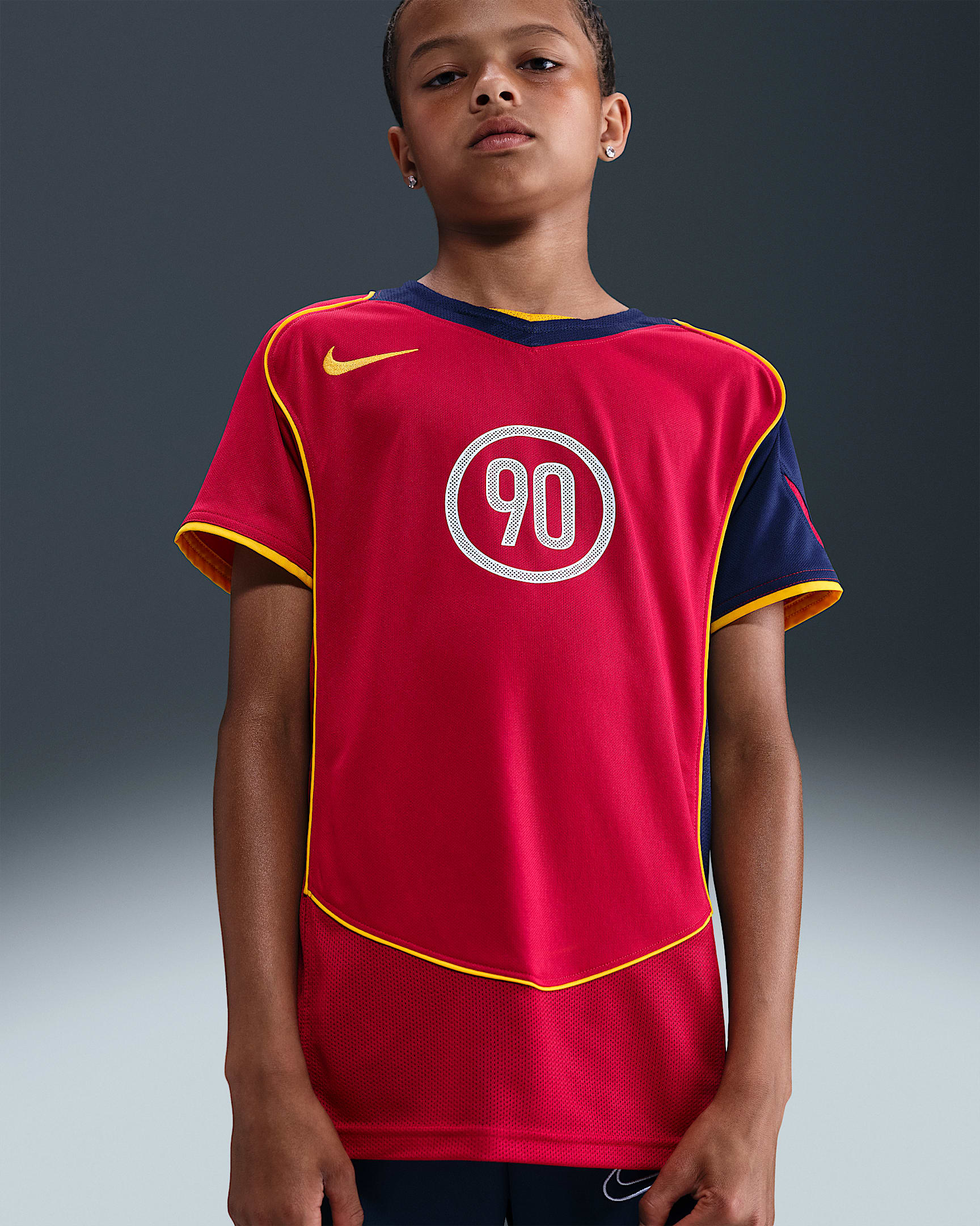 Nike Total 90 Dri-FIT 大童速干足球球衣 - 健身红/深藏青/大学金/大学金