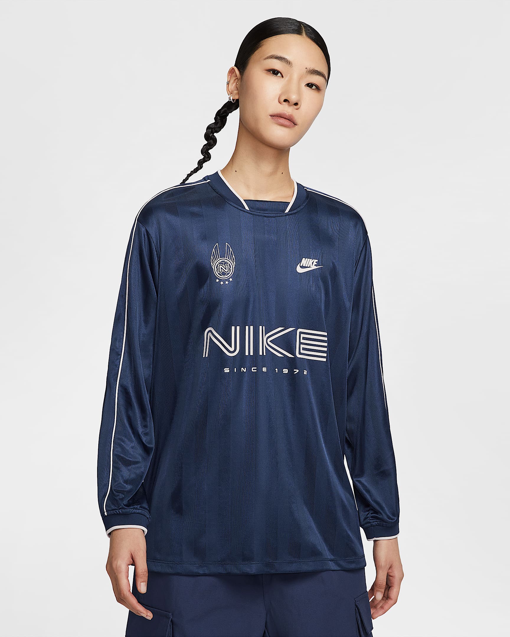 Nike Sportswear 女子长袖针织上衣 - 深藏青/砂岩灰粉