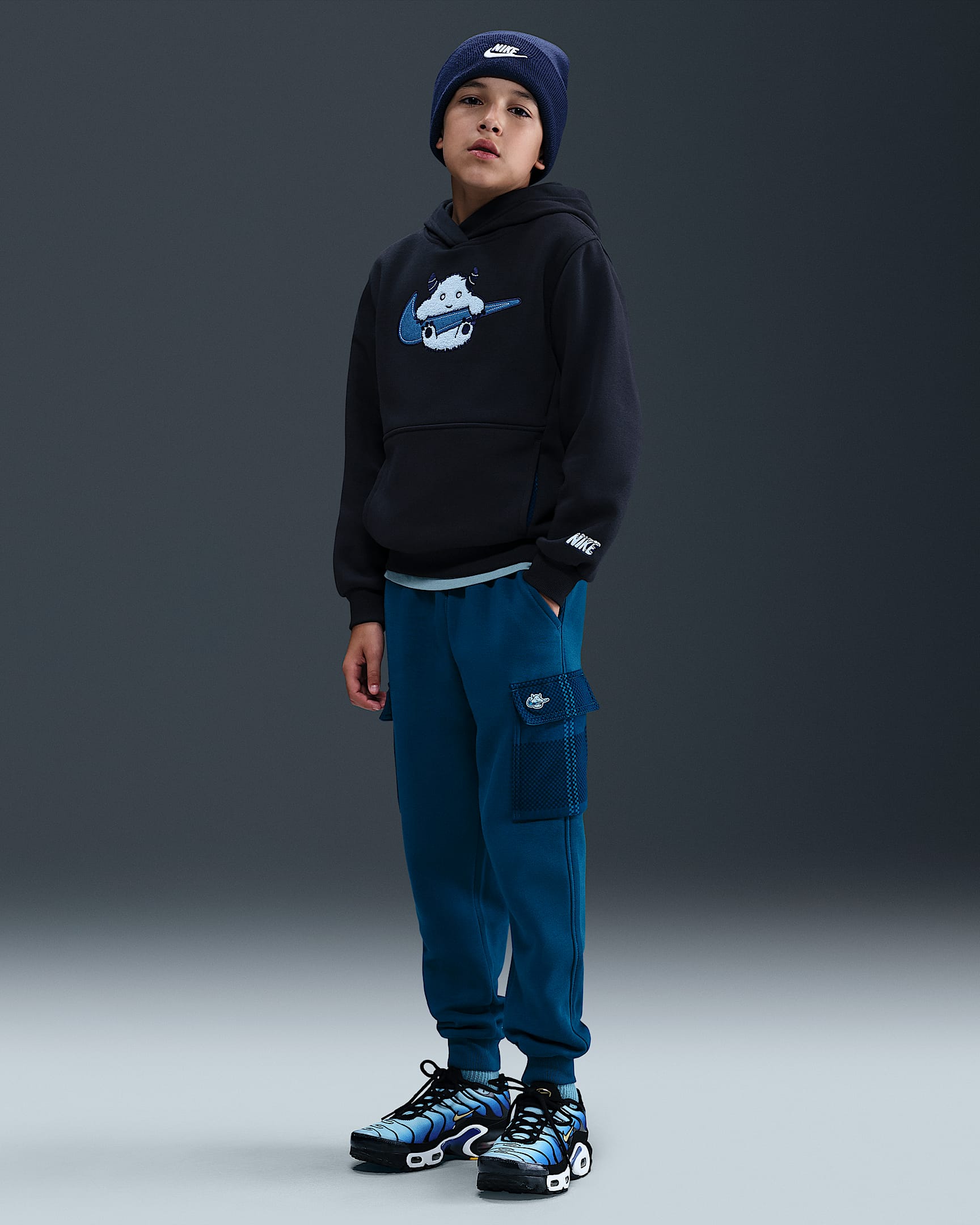Nike Sportswear Club Fleece 大童加绒工装长裤 - 深渊绿/张扬蓝