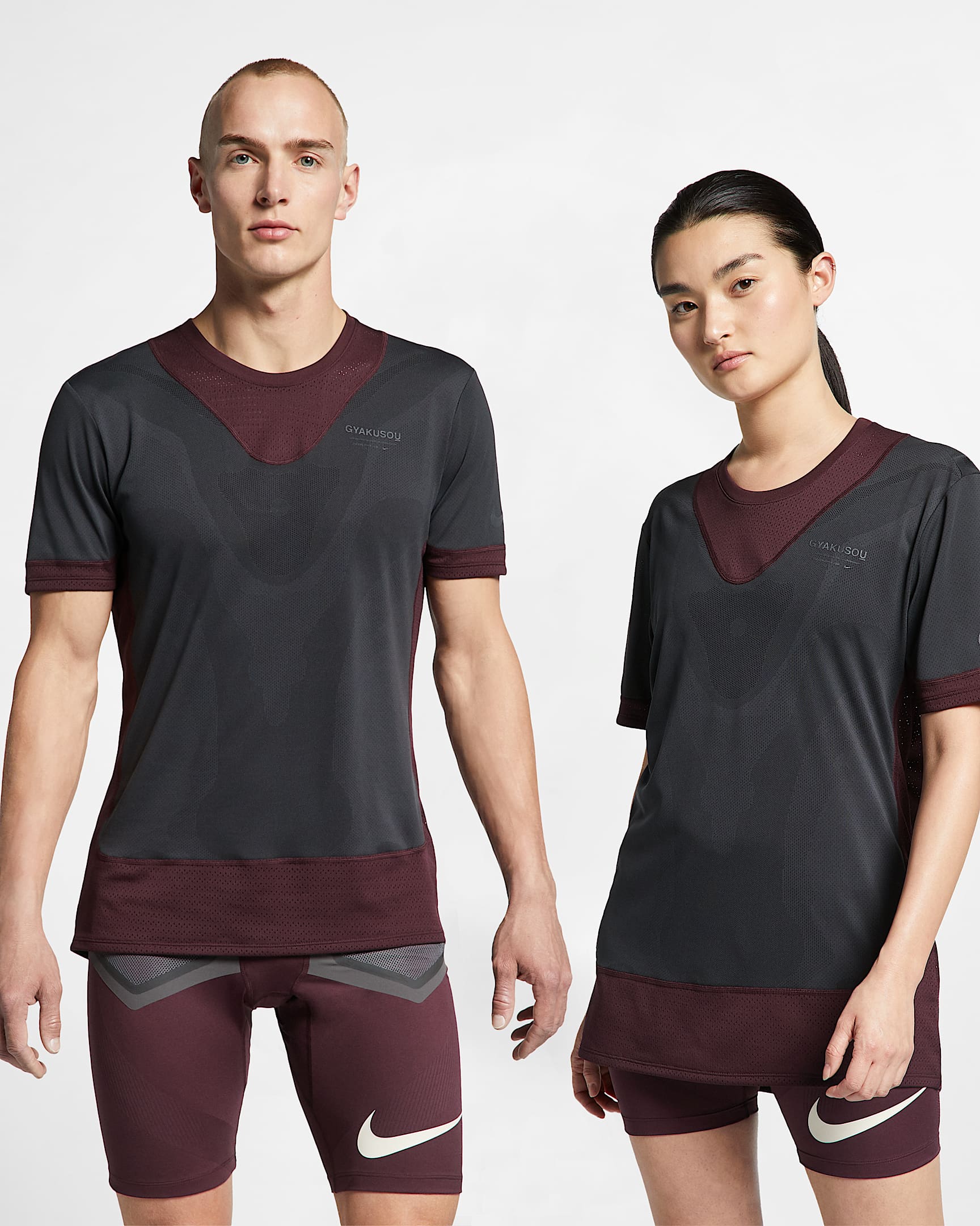 Nike Gyakusou 男子短袖上衣 - 深勃艮第酒红/灰黑/黑/暗烟灰