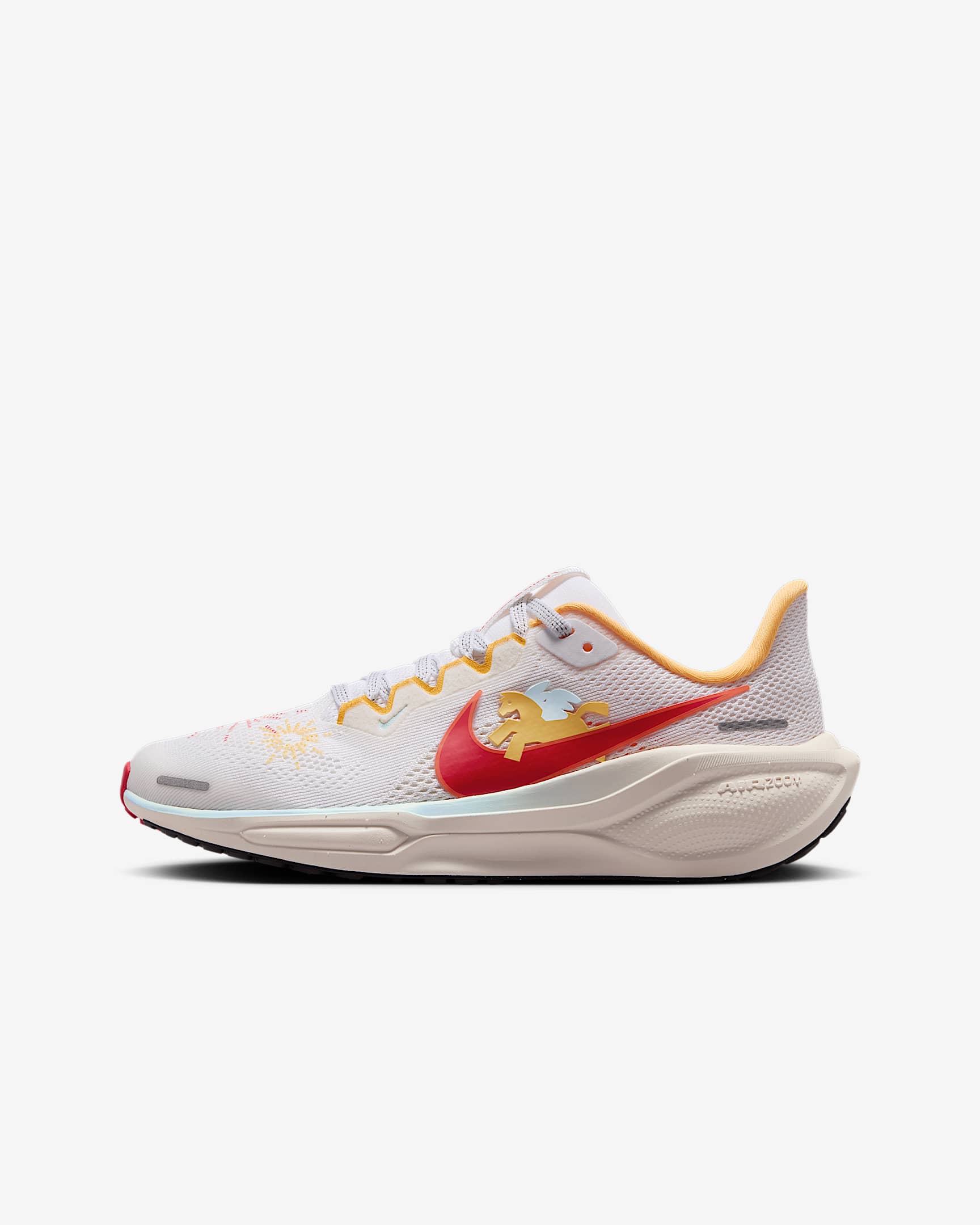 Nike Air Zoom Pegasus 41 马年限定脱缰系列新年款耐克小飞马大童跑步鞋 - 白色/帆白/典雅托帕石色/大学红