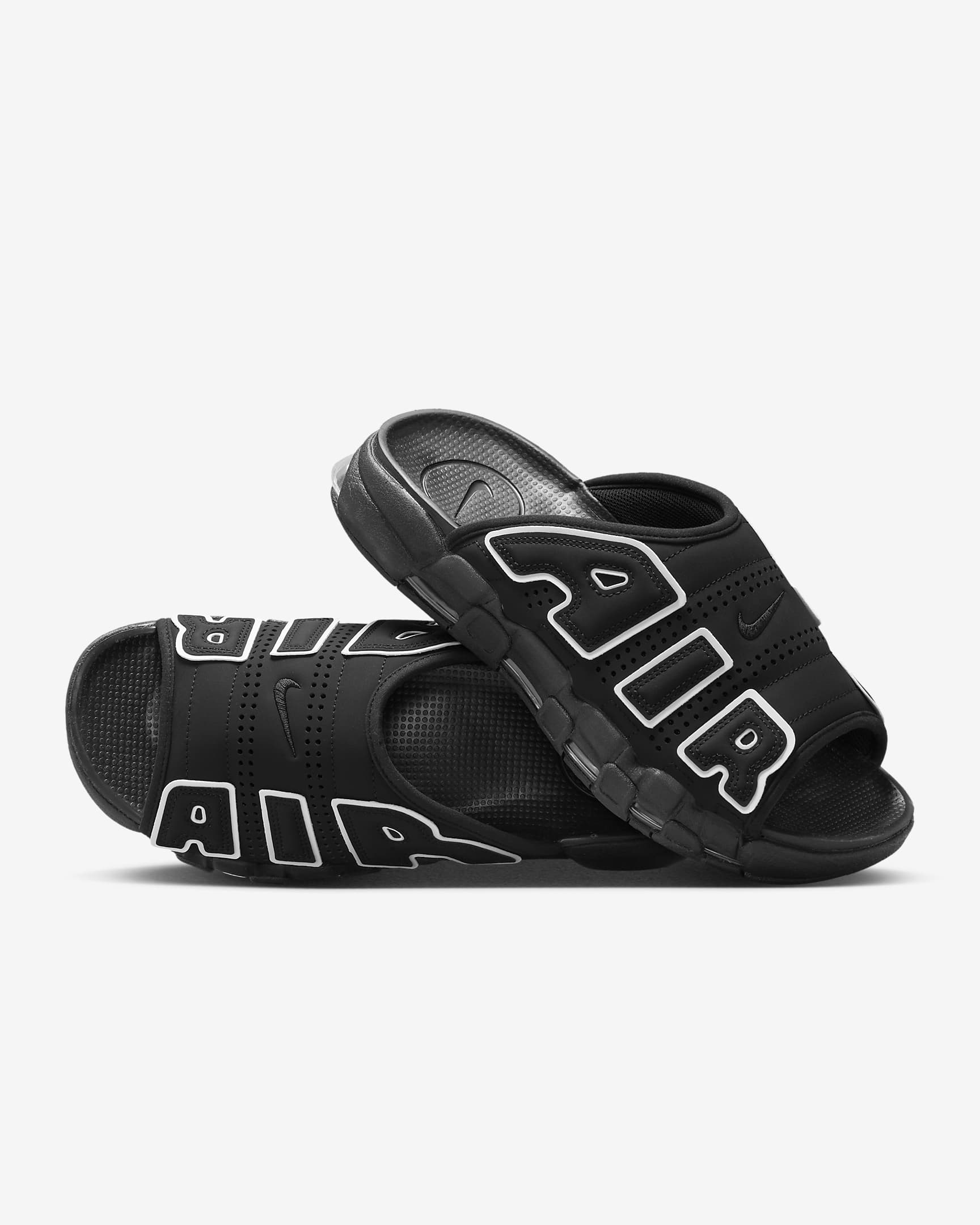 Nike Air More Uptempo 男子拖鞋 - 黑/黑/清透色/白色