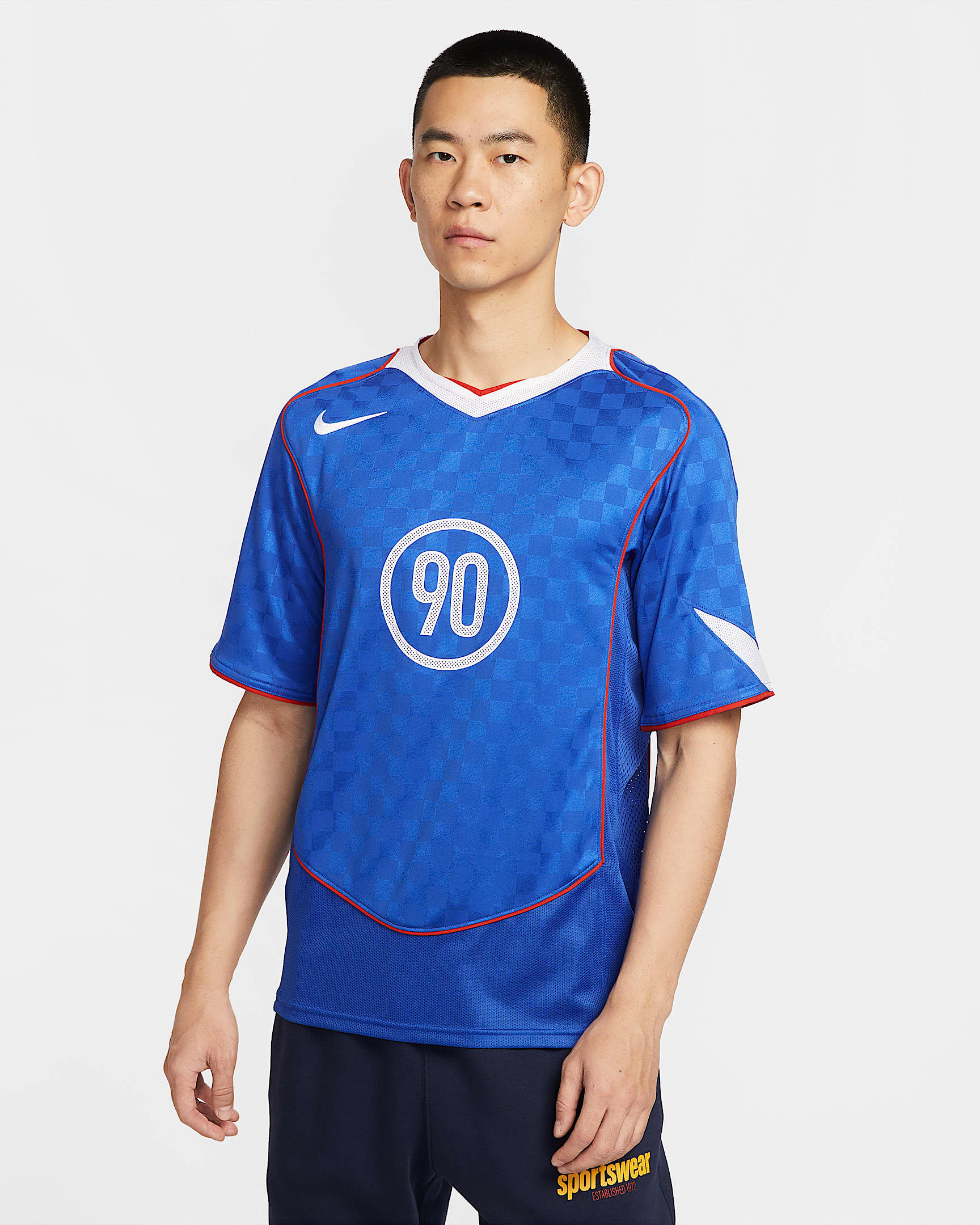 Nike Total 90 Dri-FIT 男子速干足球球衣 - 游戏宝蓝/白色/运动红/白色