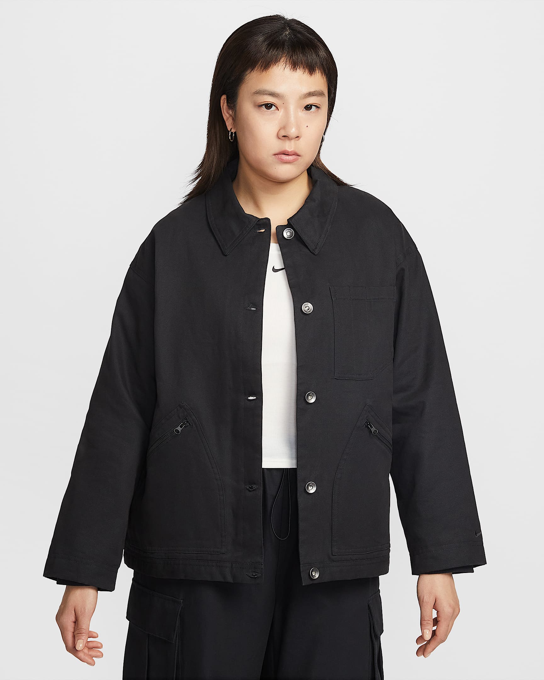 Nike Sportswear 女子 Oversize 风摇粒绒里料拼接夹克 - 黑/黑