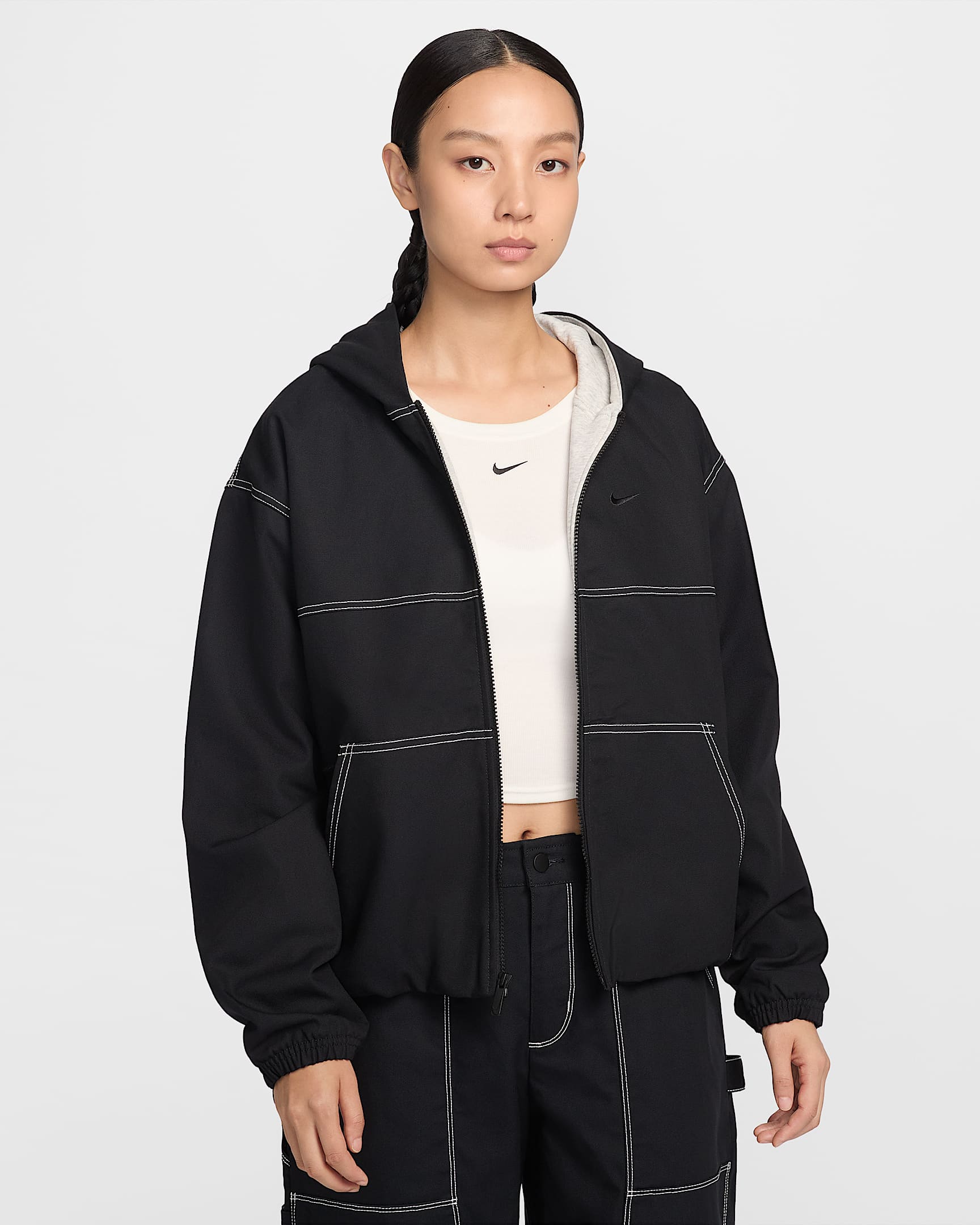 Nike Sportswear 女子 Oversize 风工装夹克 - 黑/黑