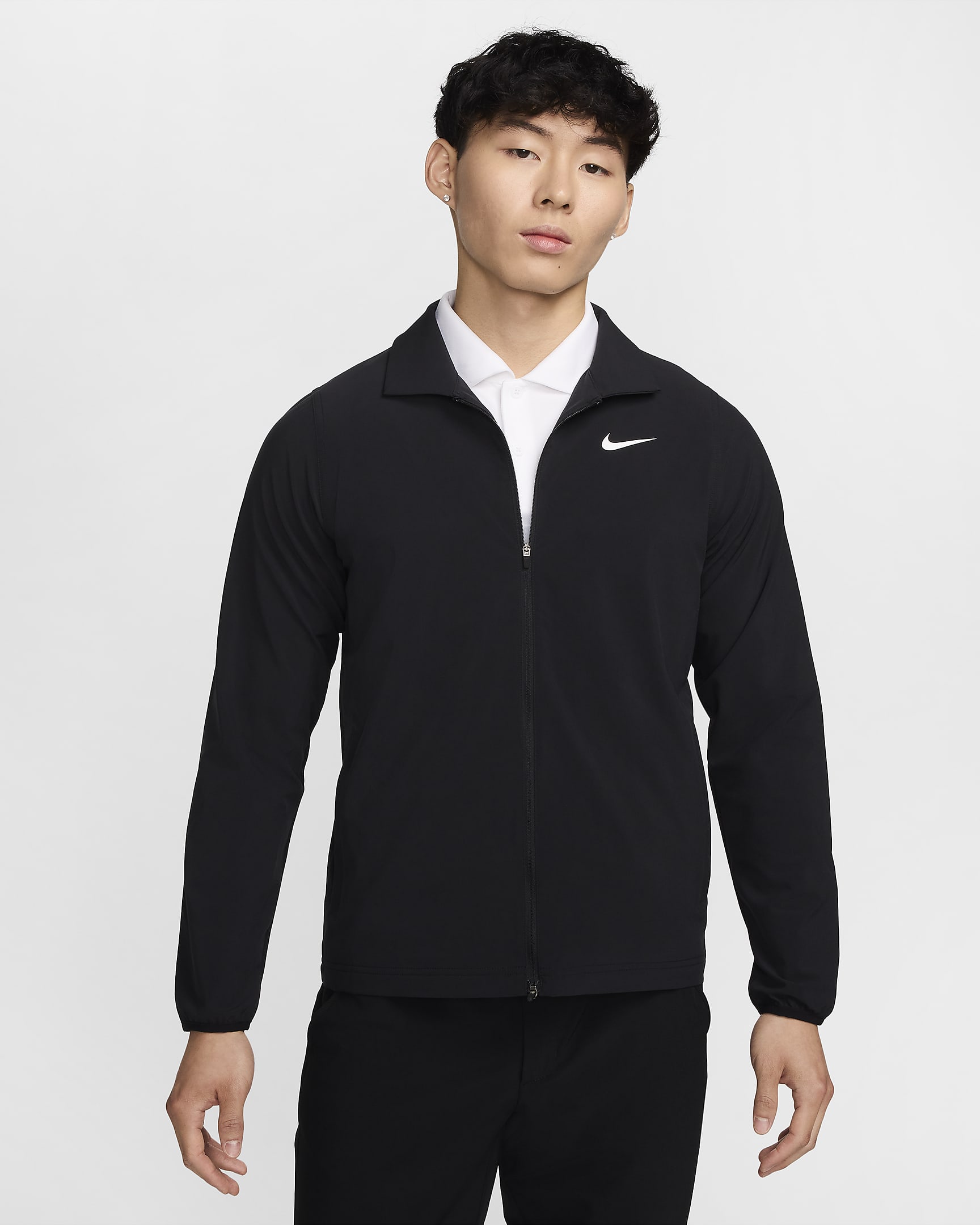 Nike Tour Repel 男子全长拉链开襟拒水高尔夫夹克 - 黑/白色