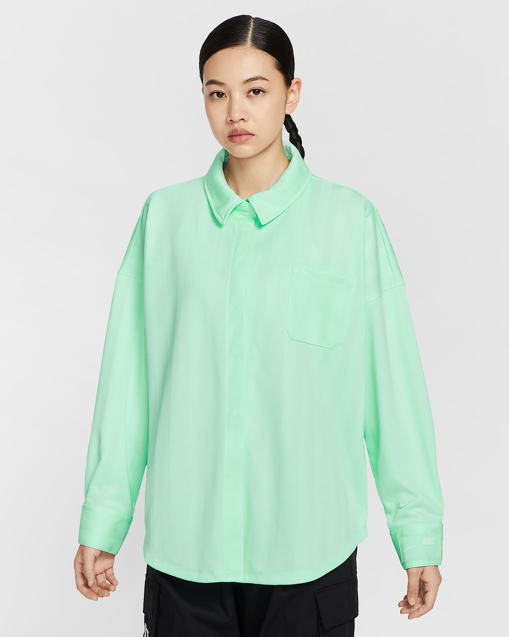 Nike Sportswear 女子 Oversize 风提花条纹按扣衬衫 - 泡沫薄荷绿/泡沫薄荷绿
