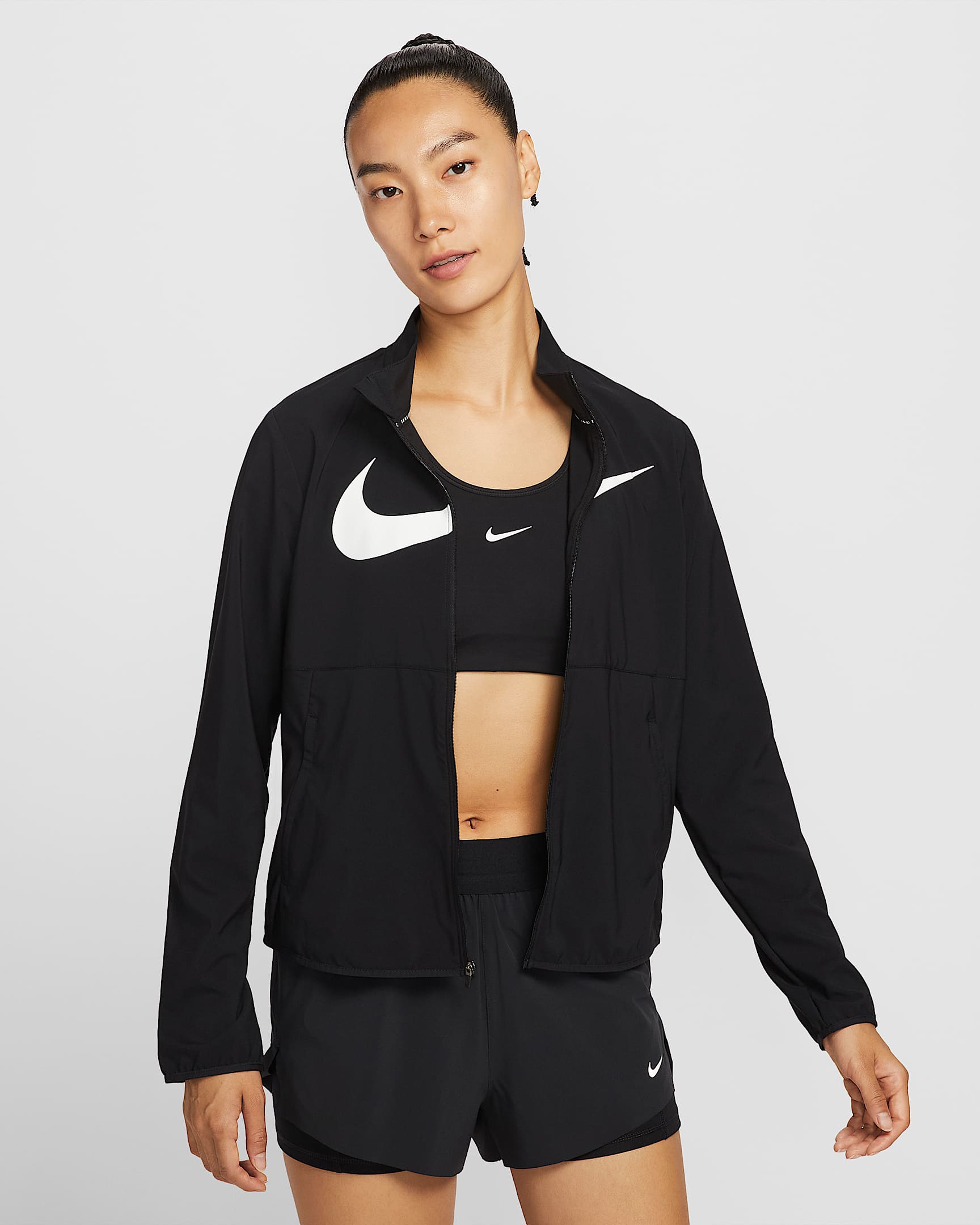 Nike Tempo Swoosh Run Dri-FIT 女子速干跑步夹克 - 黑/白色