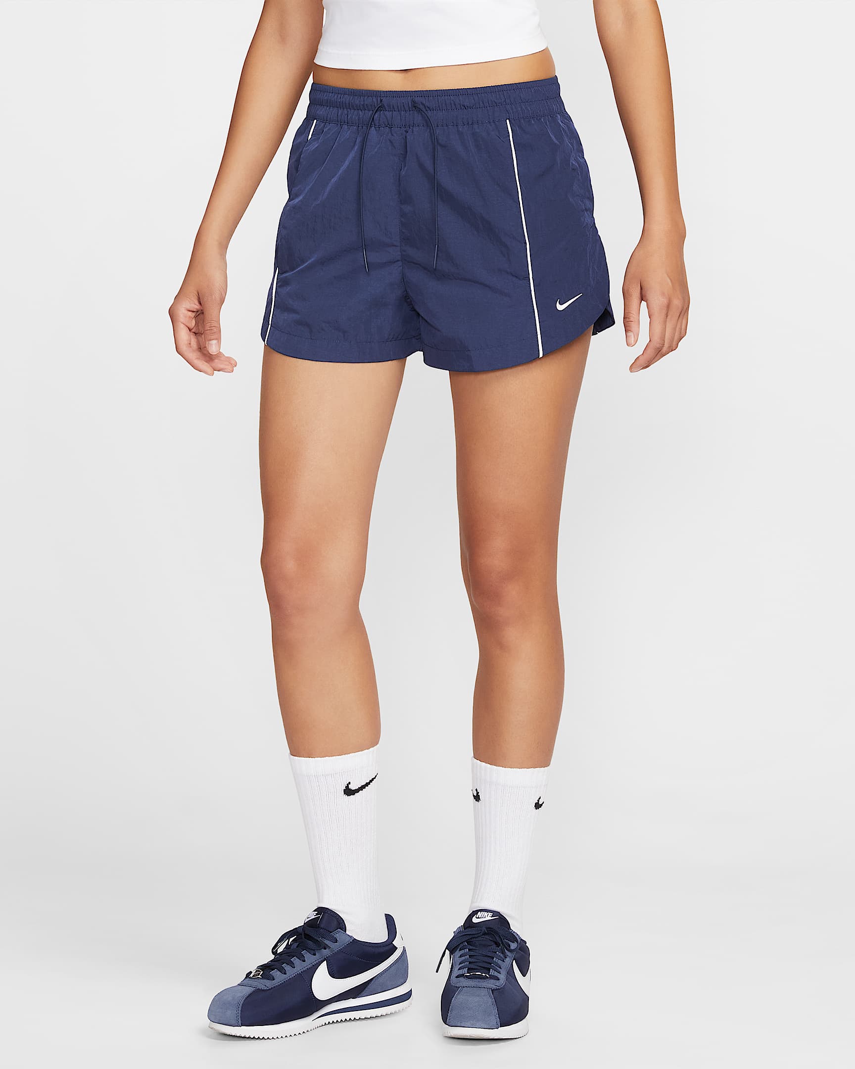 Nike Windrunner 郑钦文同款女子中腰梭织短裤 - 深藏青/帆白/帆白