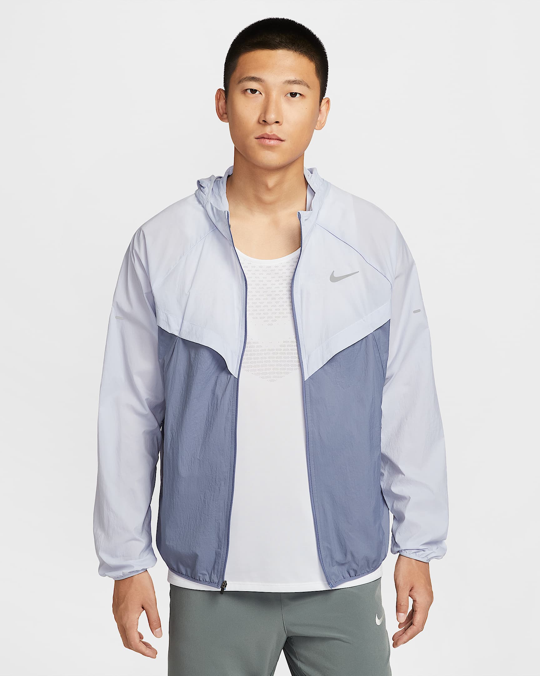 Nike Stride Repel 男子拒水跑步夹克防晒衣皮肤衣 - 幻影/世界靛青