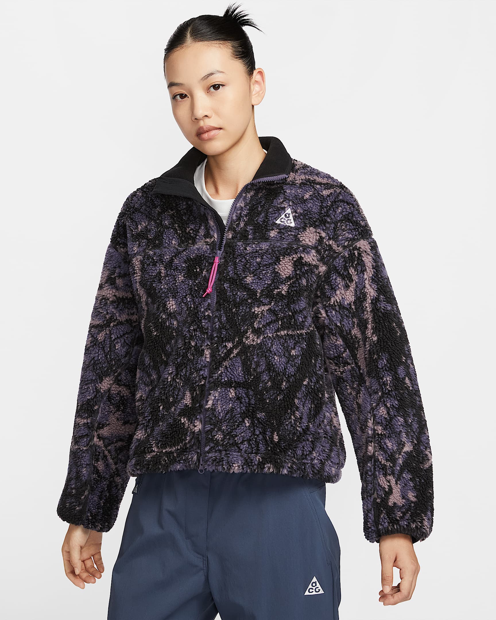 Nike ACG "Canwell Glacier" Therma-FIT ADV 女子全长拉链开襟仿羊羔绒夹克 - 乌紫/黑/黑/山峰白