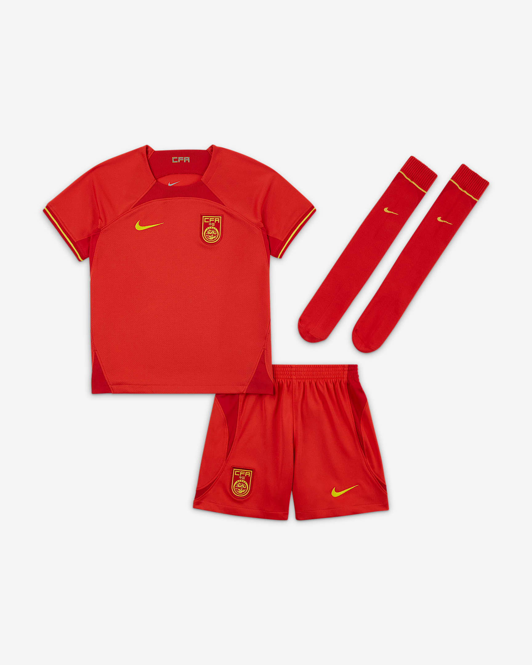 2022/23 赛季中国队主场球迷版 Nike 幼童足球套装 - 浅深红/大学红/湛黄