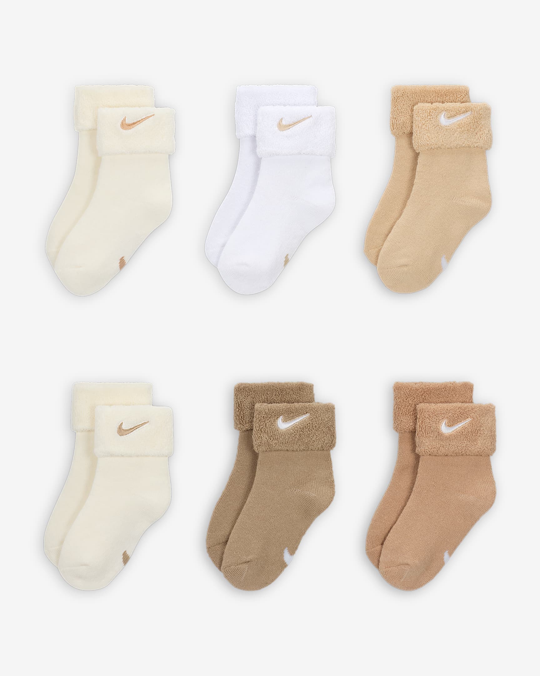 Nike 婴童翻边毛圈袜口运动短袜(6 双) - 帆白