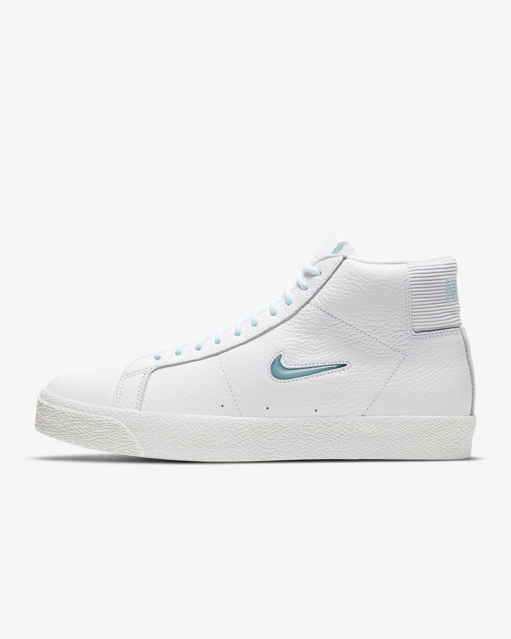 Nike SB Zoom Blazer Mid PRM 男/女滑板鞋 - 白色/白色/山峰白/冰河蓝