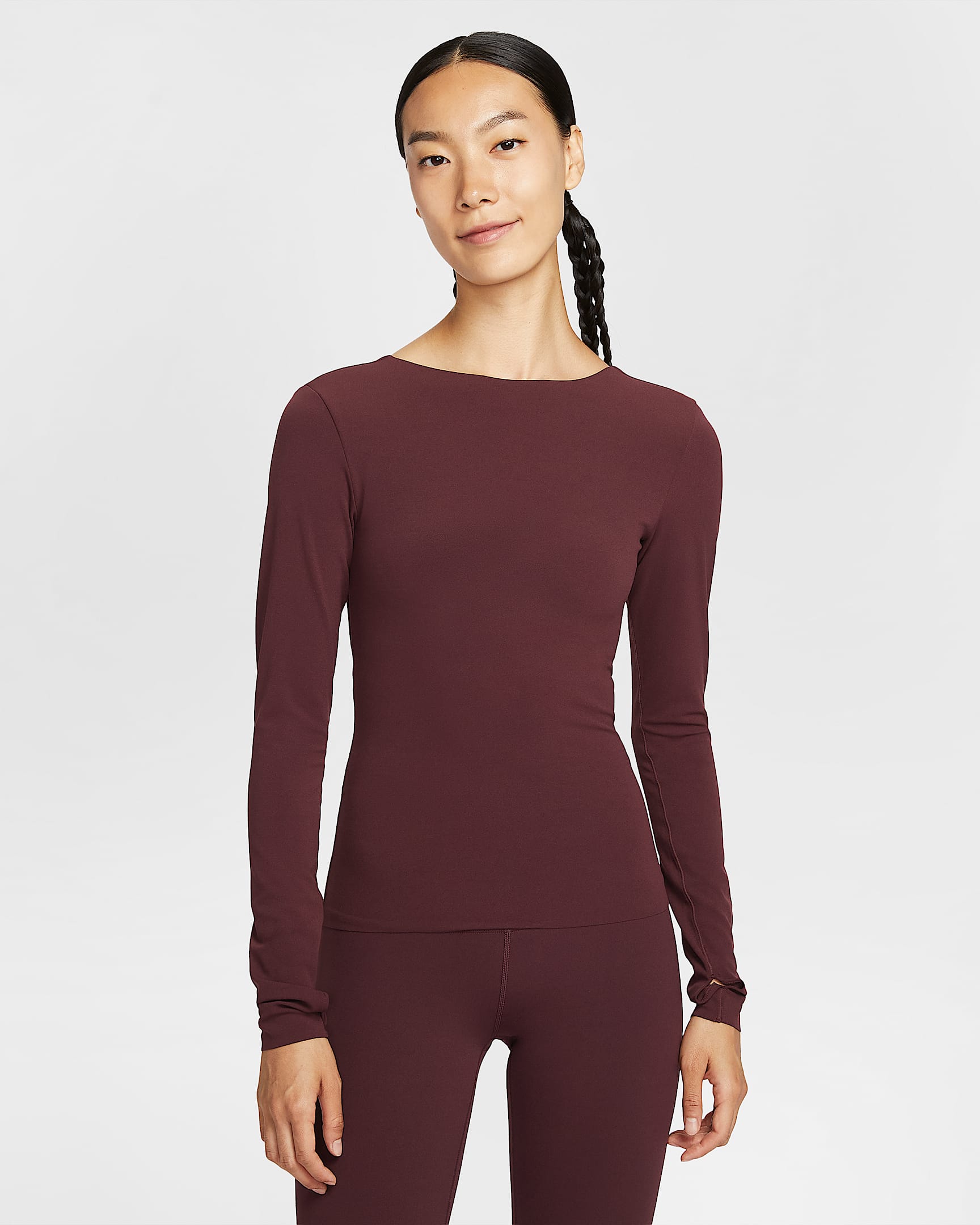 Nike Zenvy Dri-FIT 女子速干长袖上衣 - 鲜亮勃艮第酒红/白色