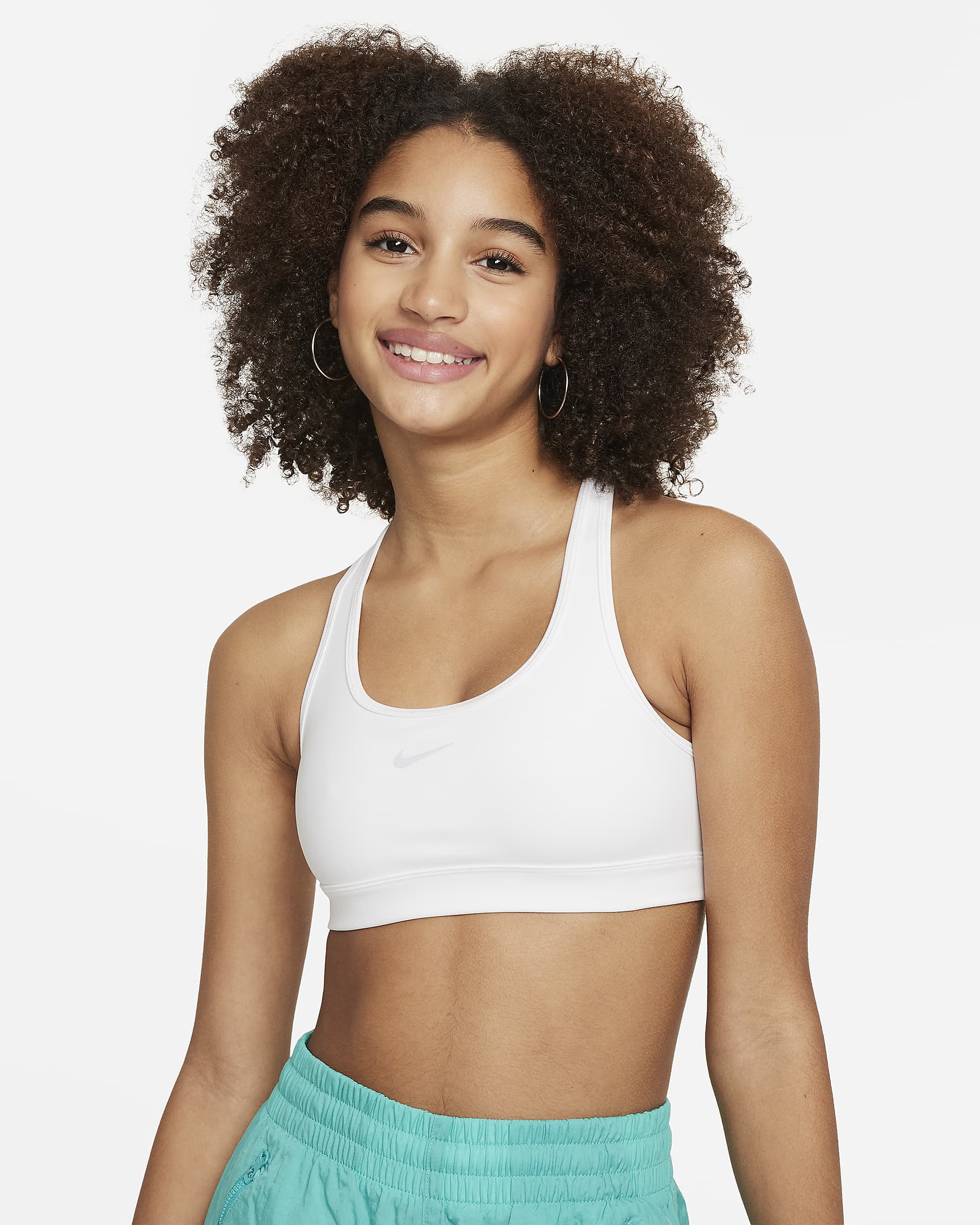 Nike Swoosh 大童(女孩)速干舒爽运动内衣 - 白色/白金色