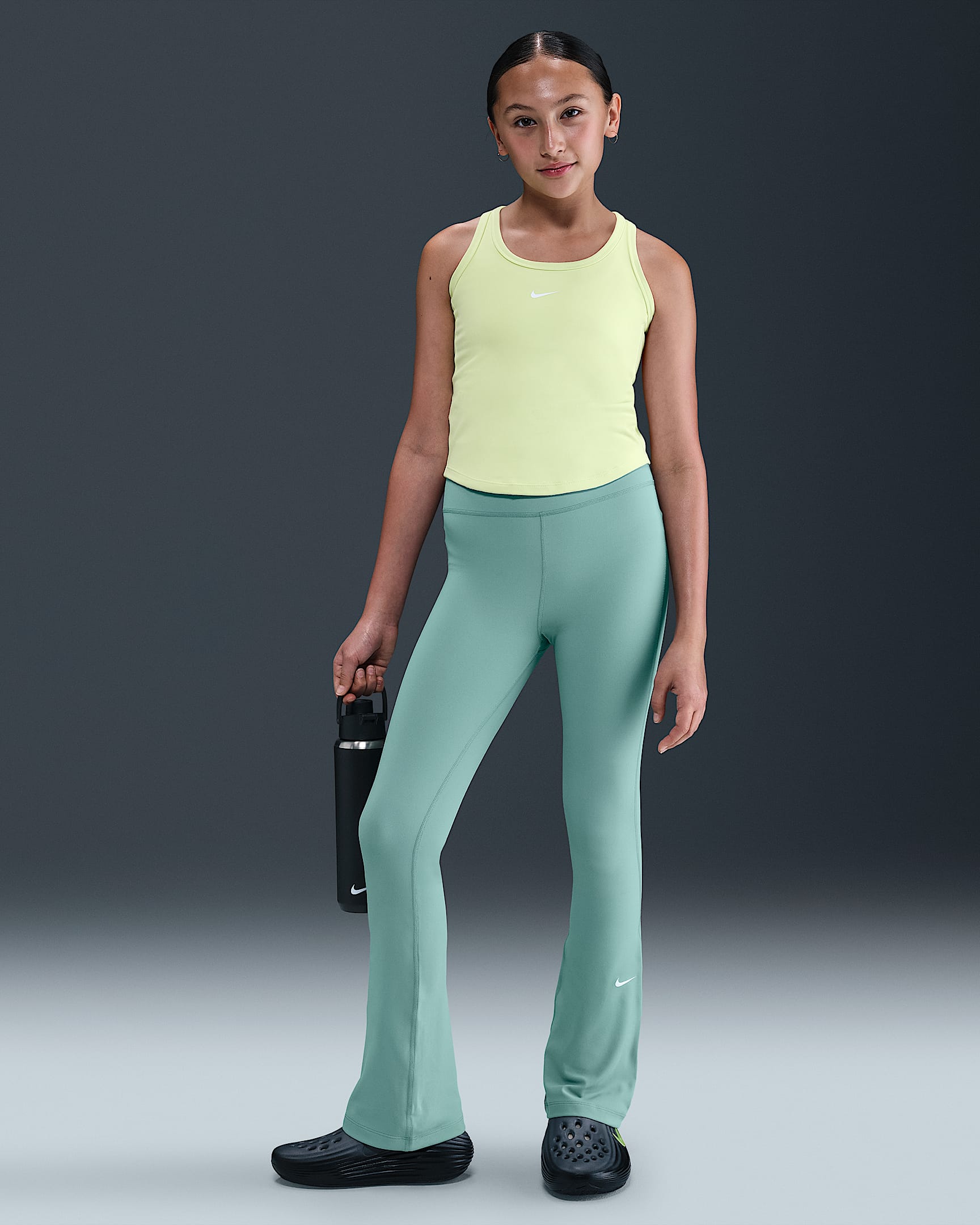 Nike One Dri-FIT 大童(女孩)速干喇叭紧身裤 - 大炮灰/白色