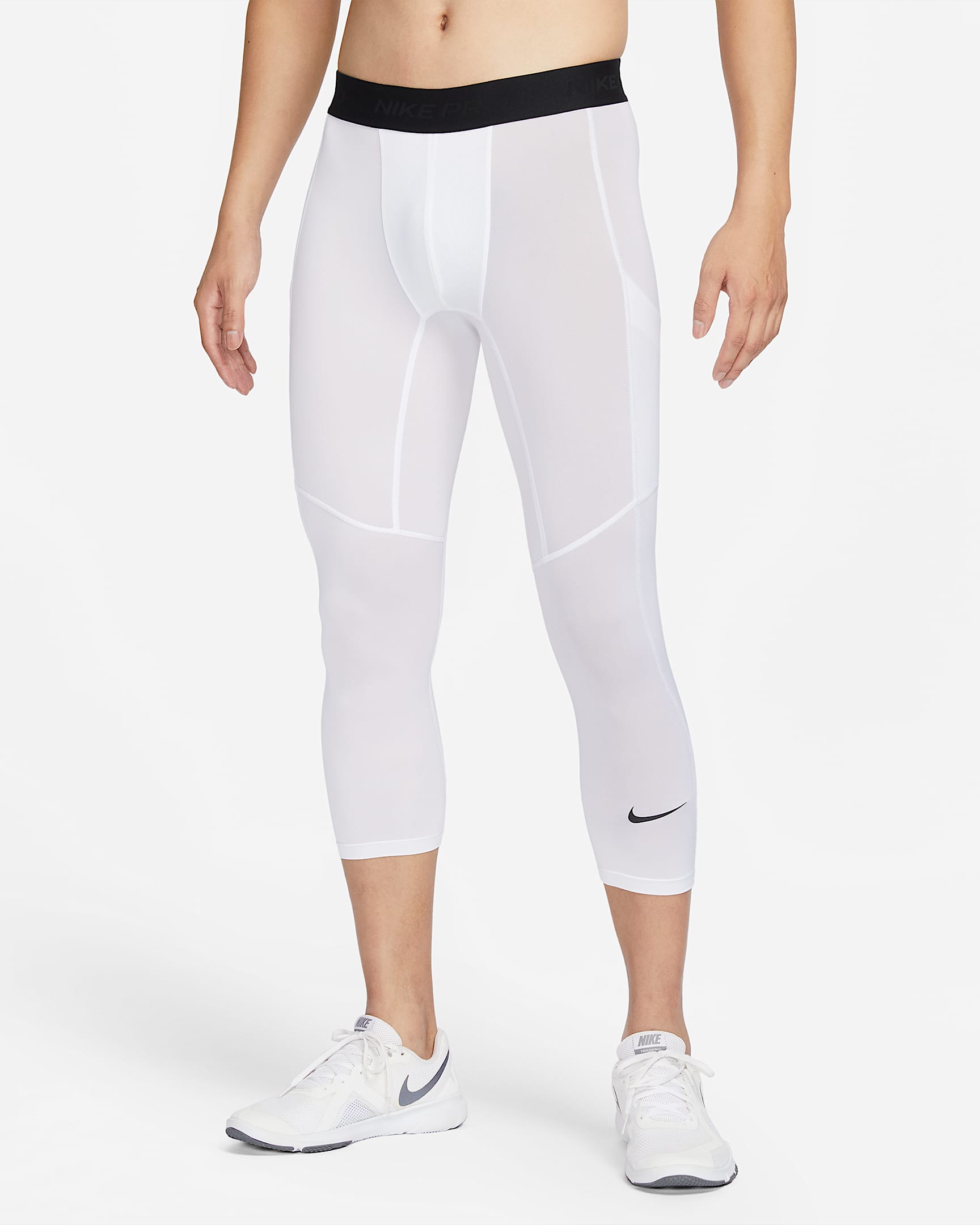Nike Pro Dri-FIT 男子速干训练七分紧身裤 - 白色/黑