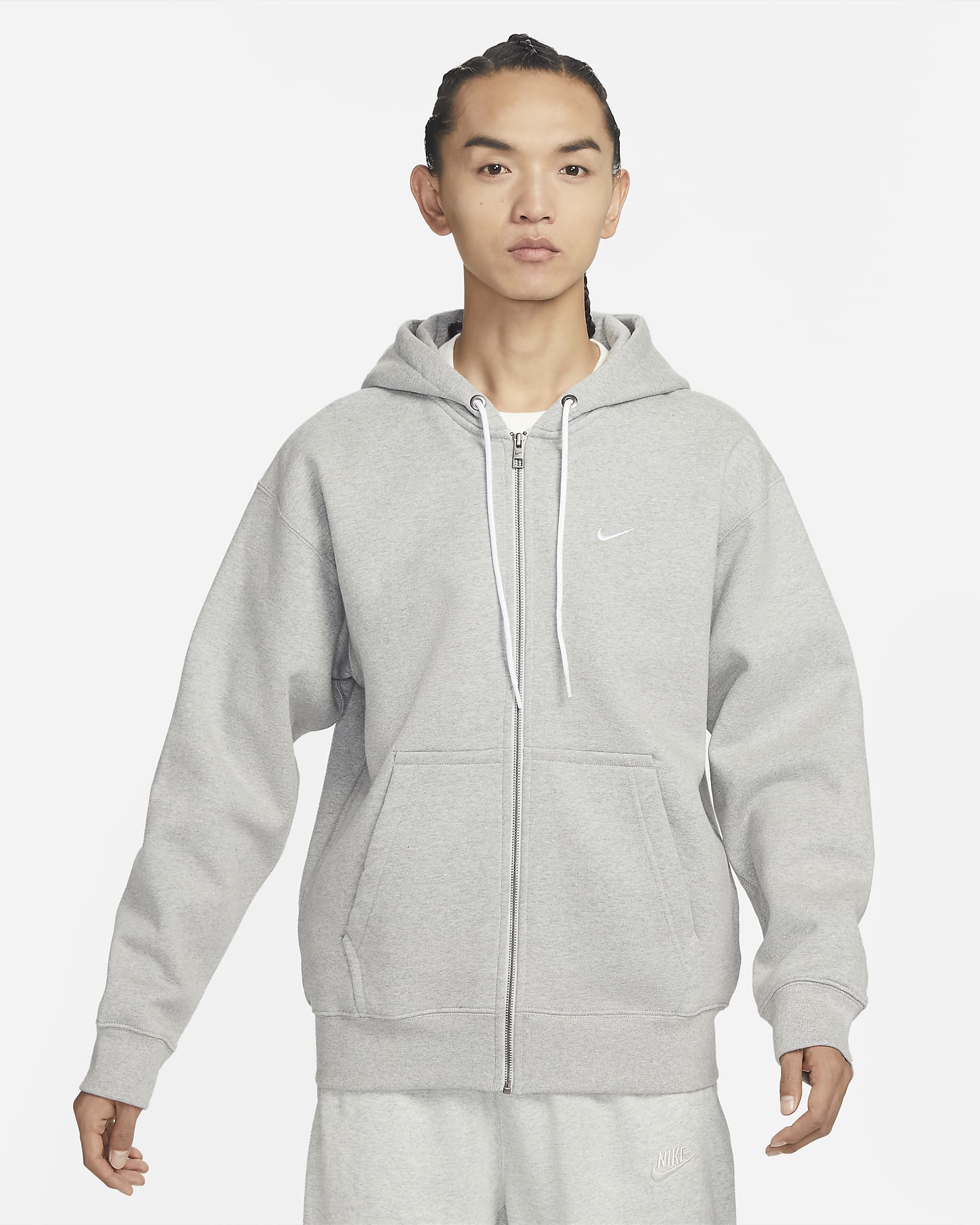 Nike Solo Swoosh 男子全长拉链开襟加绒连帽衫 - 调色暗灰/白色